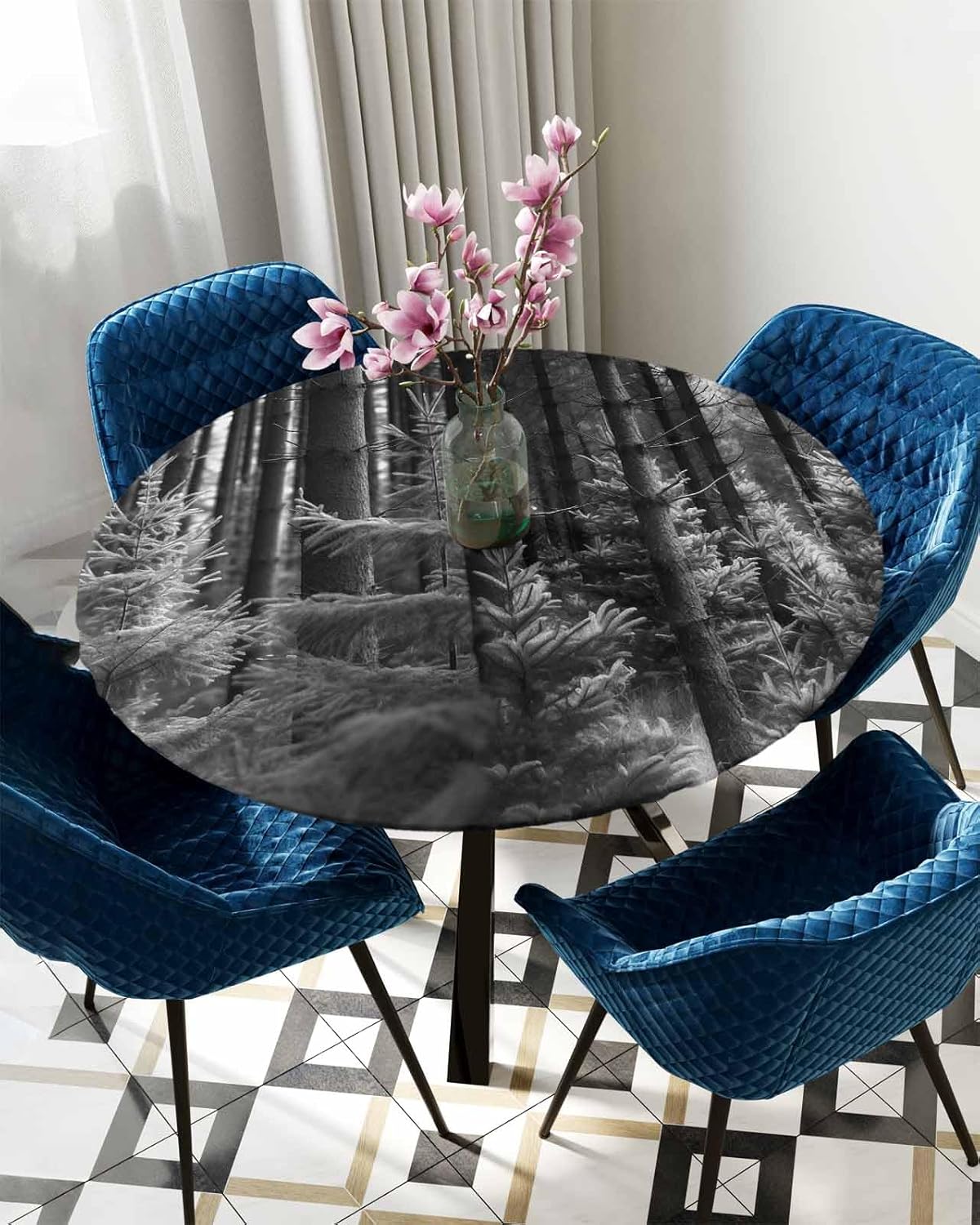 Forest Grey Waterproof Round Tablecloth for Indoor Outdoor Use