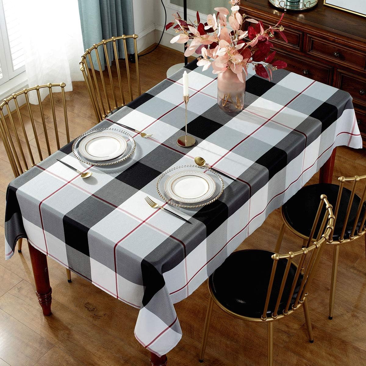 Sastybales Rectangle Tablecloth 60x84 Inch Checkered Spillproof Anti Shrink