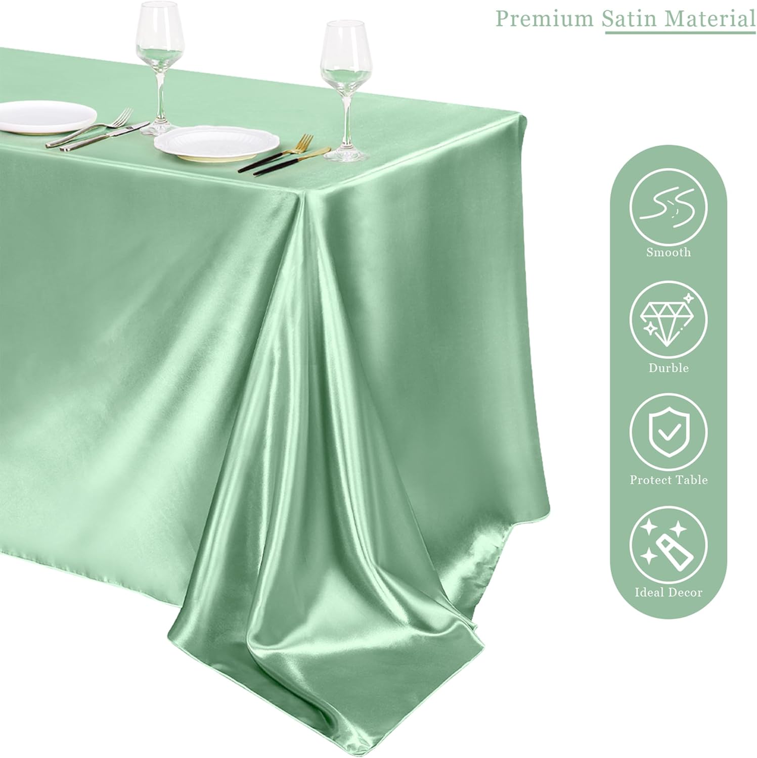 TURSTIN Sage Green Sateen Tablecloth 102x58 Inch Overlay Table Cover