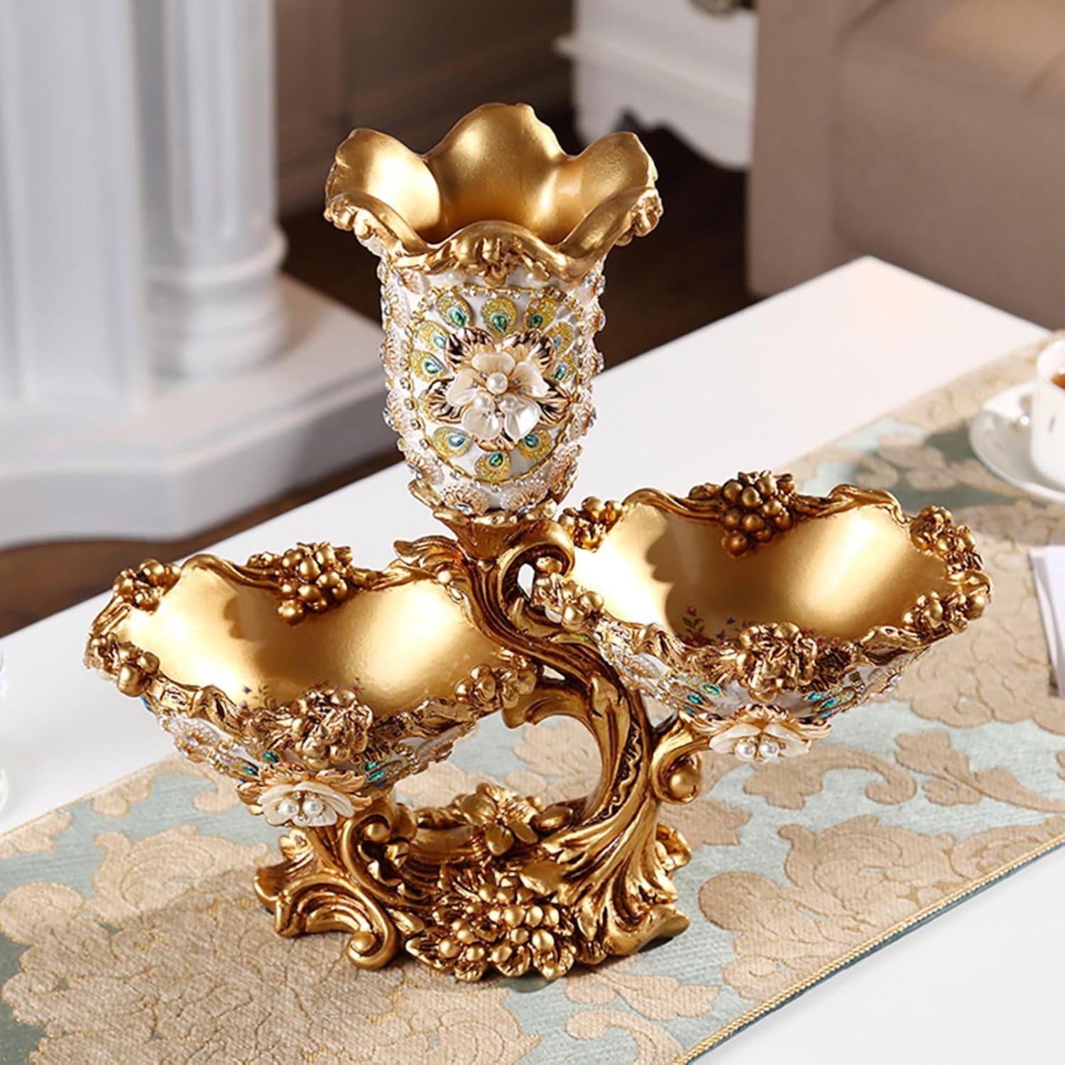 BULUXE 2 Tiered Fruit Bowl Resin Gold White