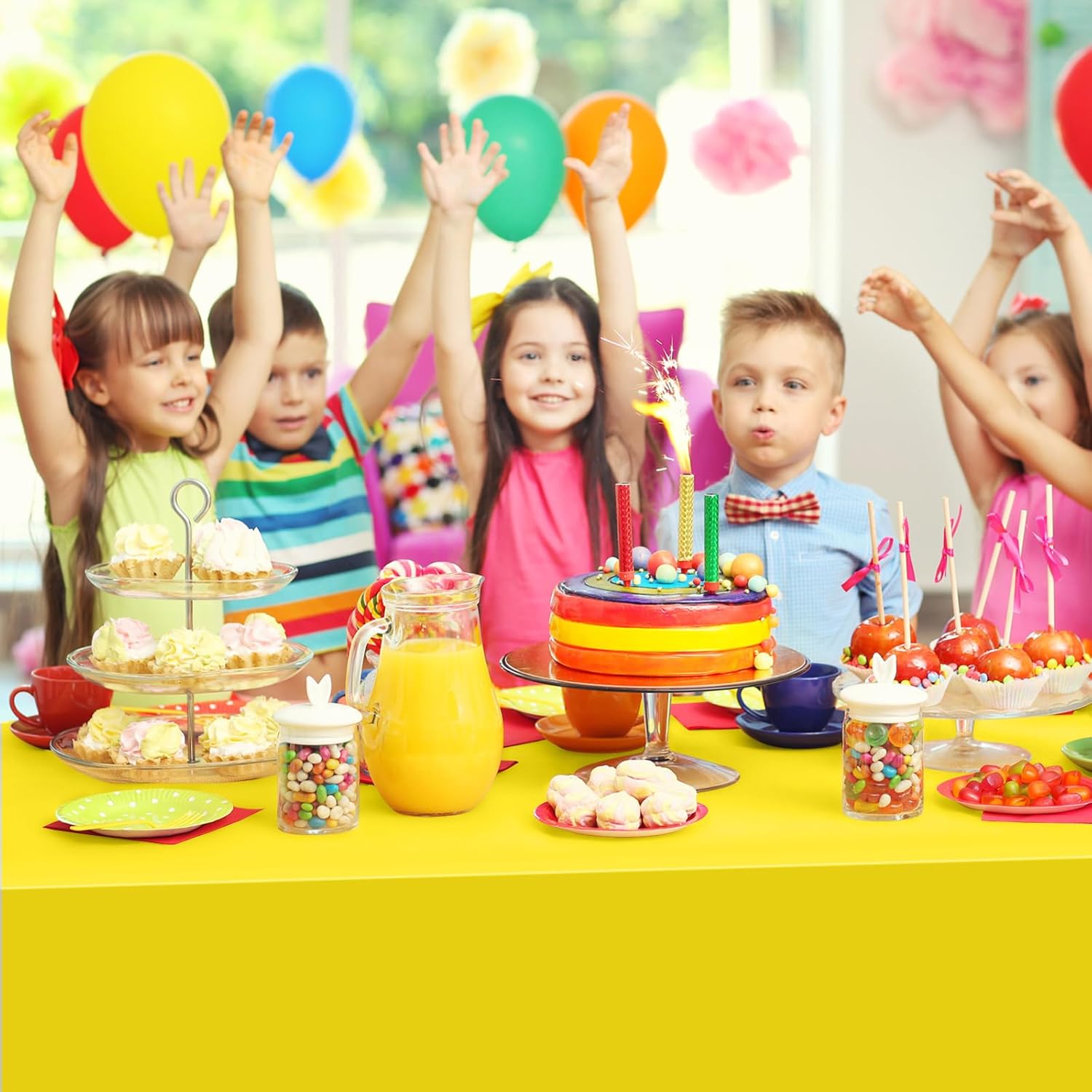 6Pcs Rainbow Neon Plastic Tablecloths Set 54x72 Inch