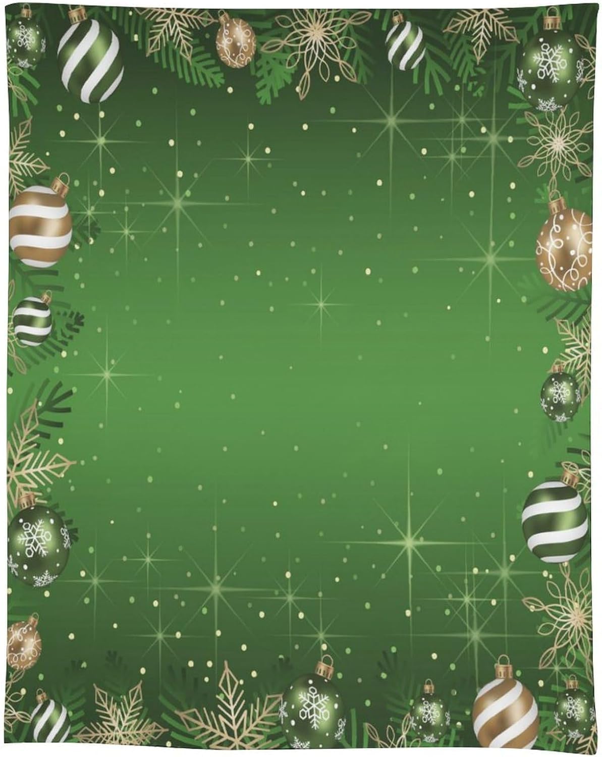 Christmas Ball Rectangular Tablecloth with Green Baubles Snowflake Pattern