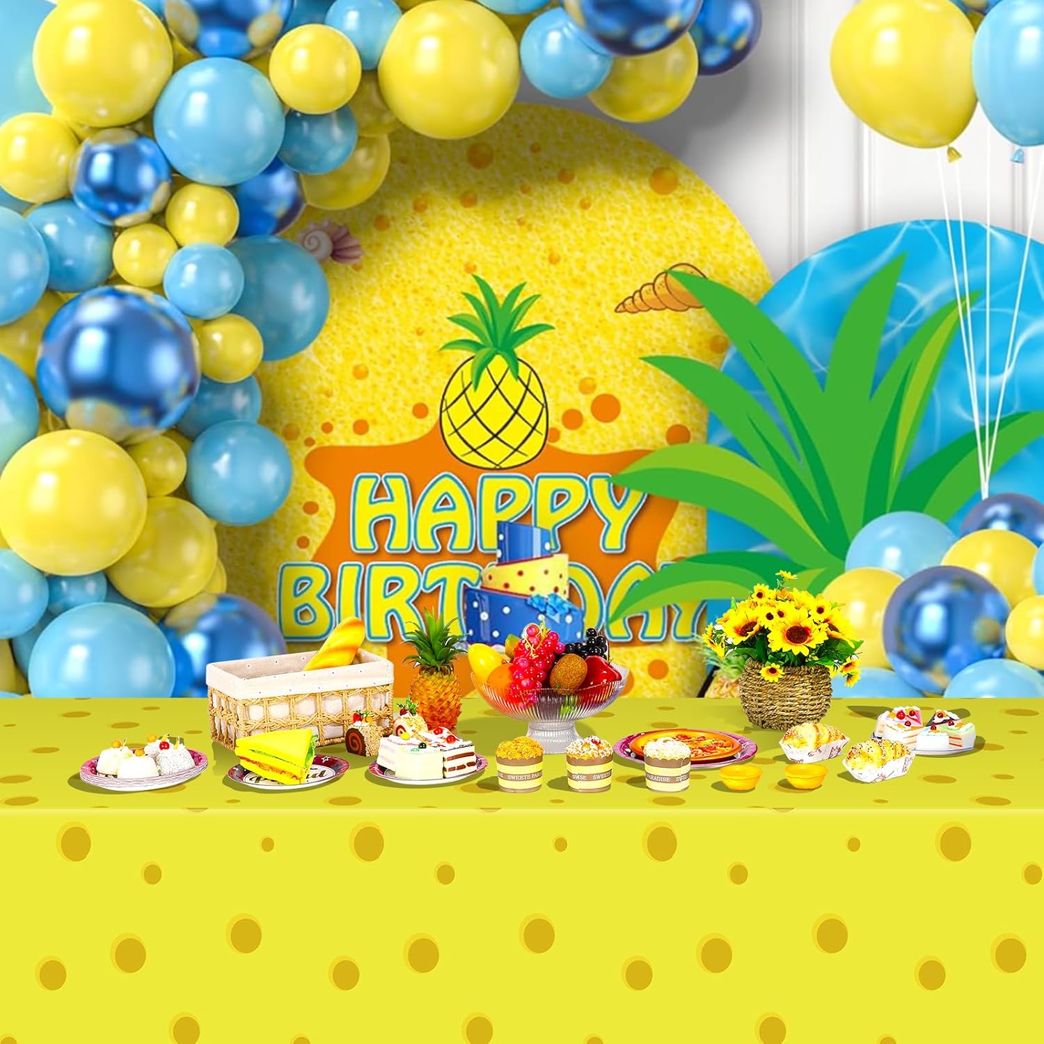 3Pcs Cartoon Yellow Tablecloths for Birthday Parties
