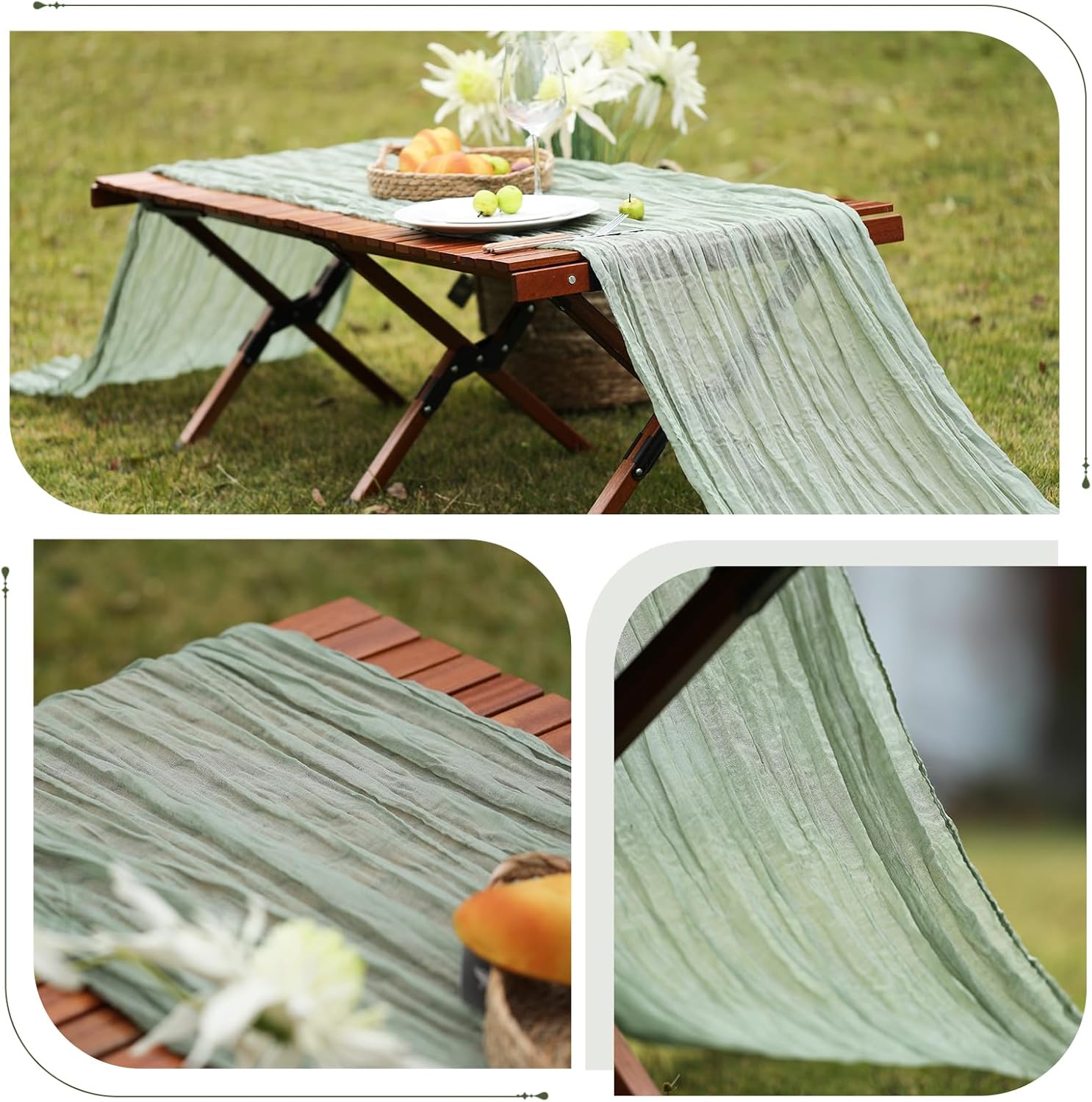 Le Courant 10 Ft Sage Green Cheesecloth Table Runner