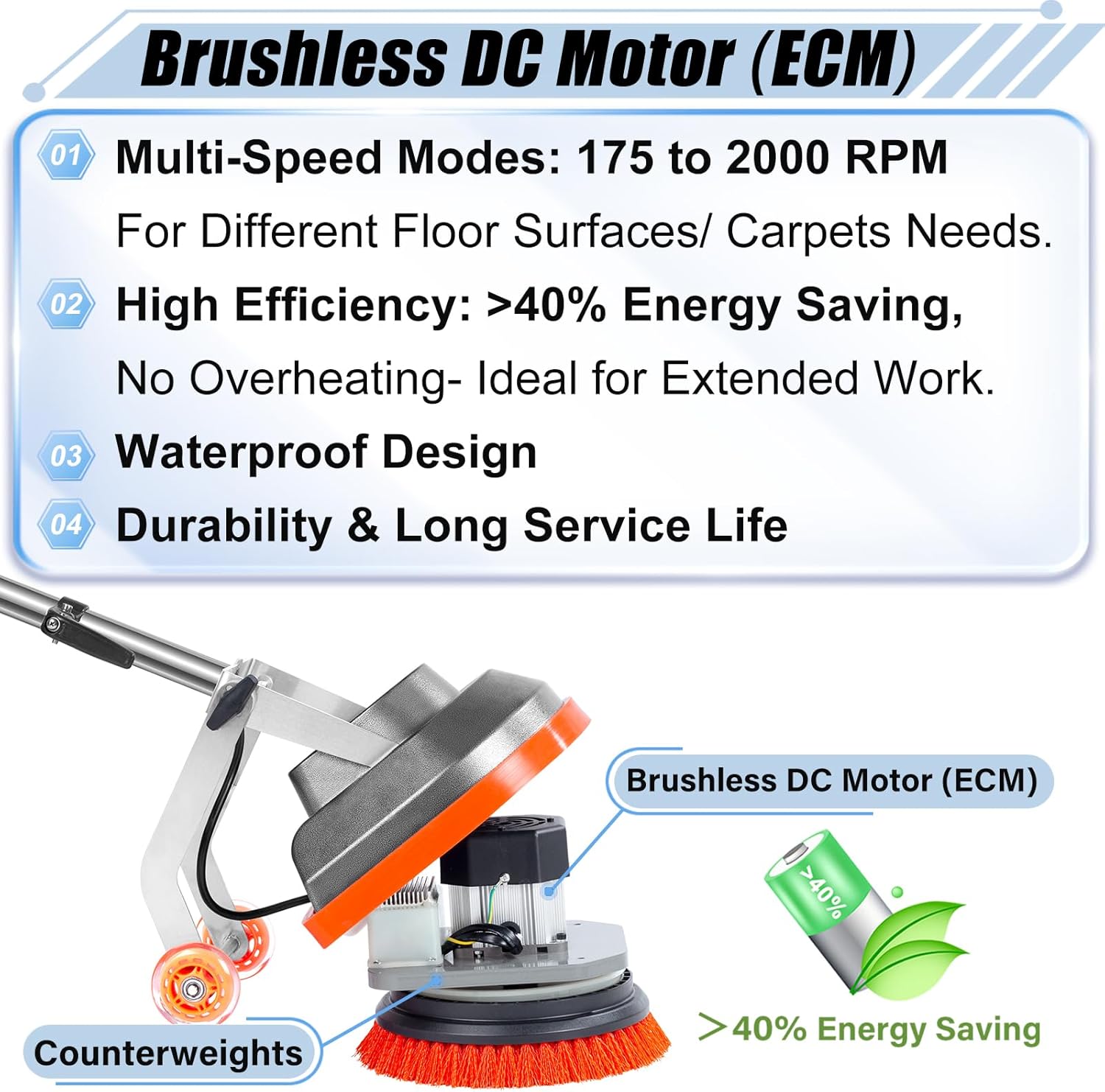 Commercial Floor Scrubber Machine with Brushes and Pads