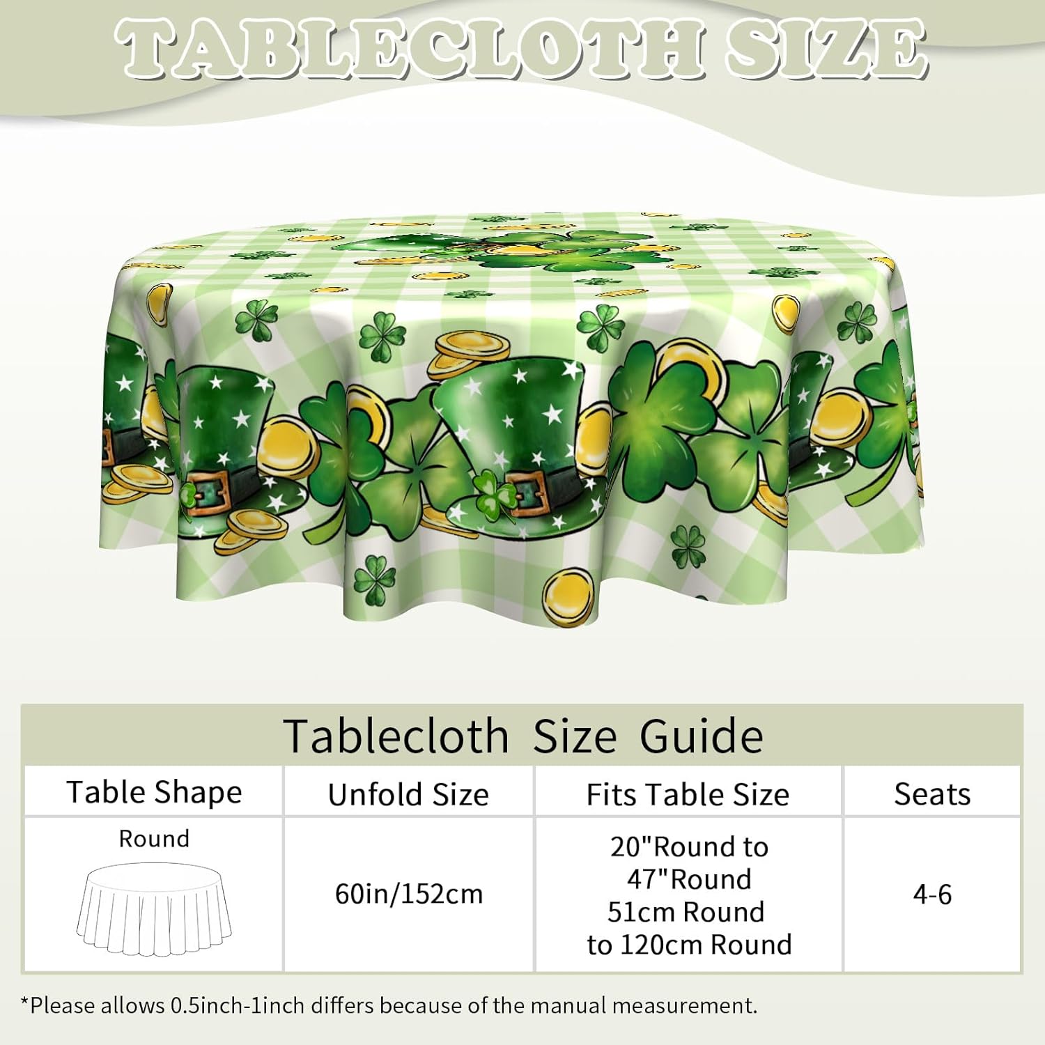 St Patricks Day Round Tablecloth - 60 Inch Gold Coin Design