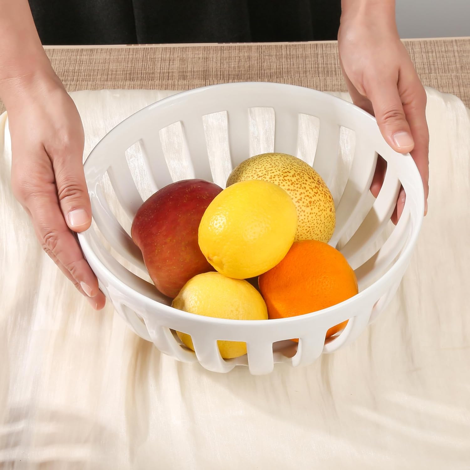 SLIVOUS Ceramic Fruit Bowl 95 Inch White