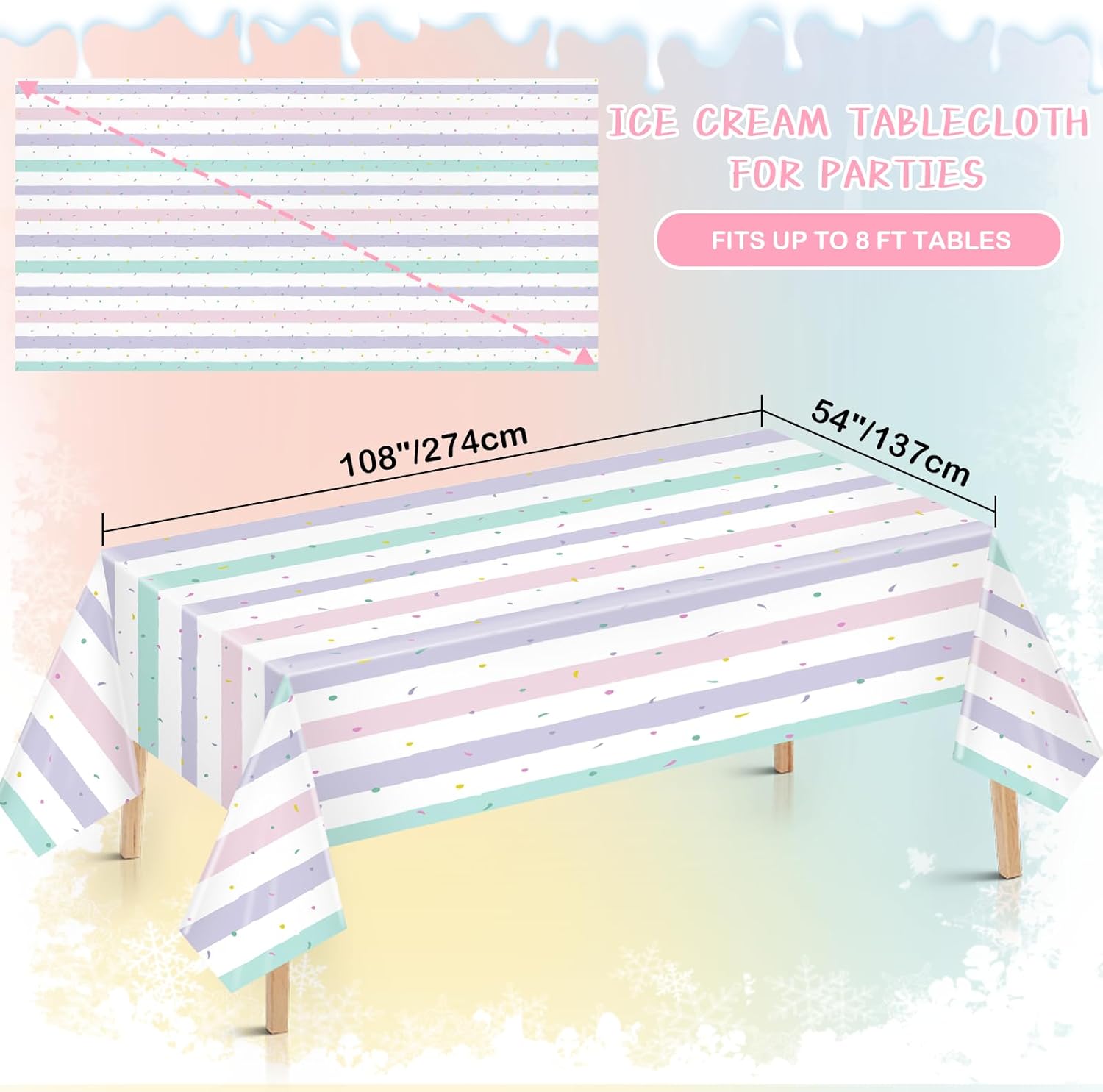 2 Pack Ice Cream Tablecloth Party Decorations 54 x 108 Inch