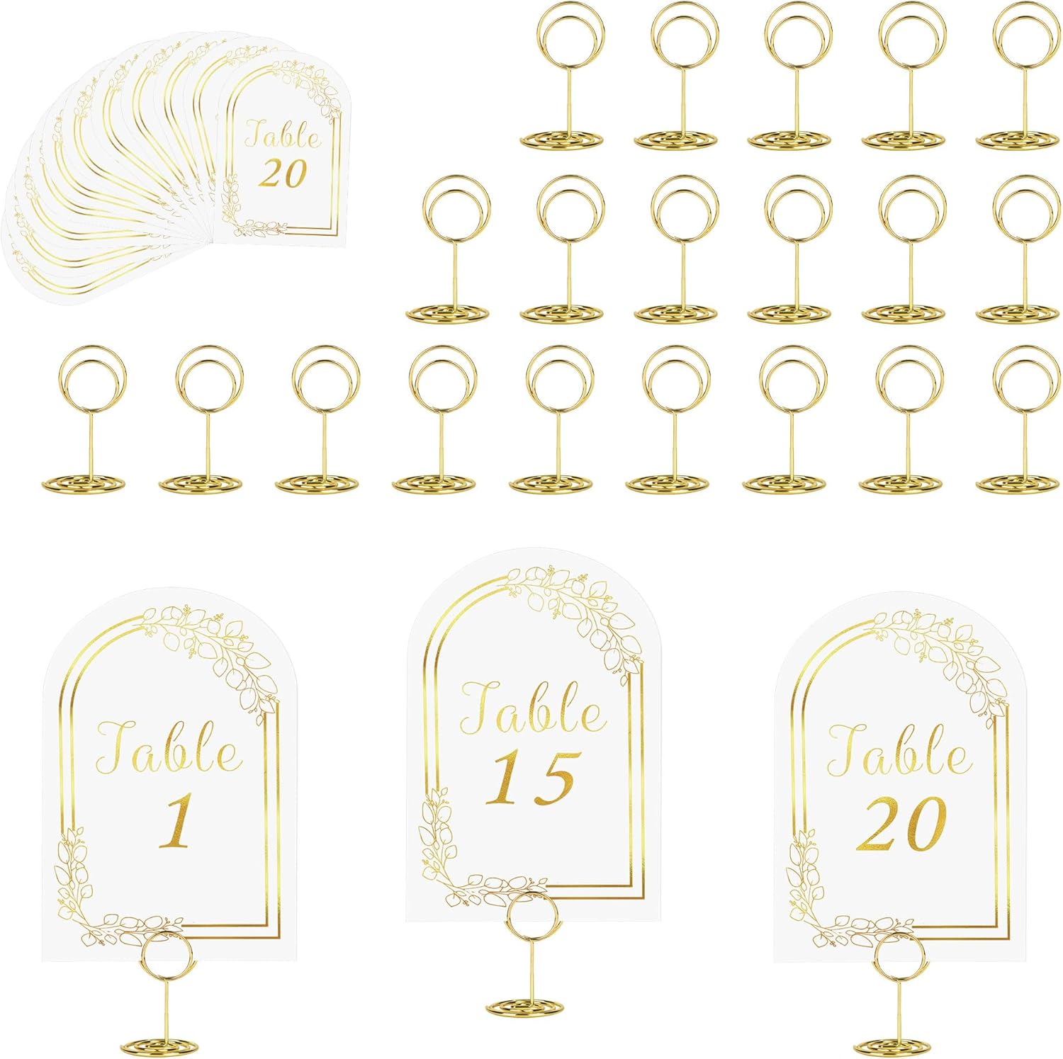 JOYIT 20 Set Wedding Table Numbers with Holders White Gold Cards for Events