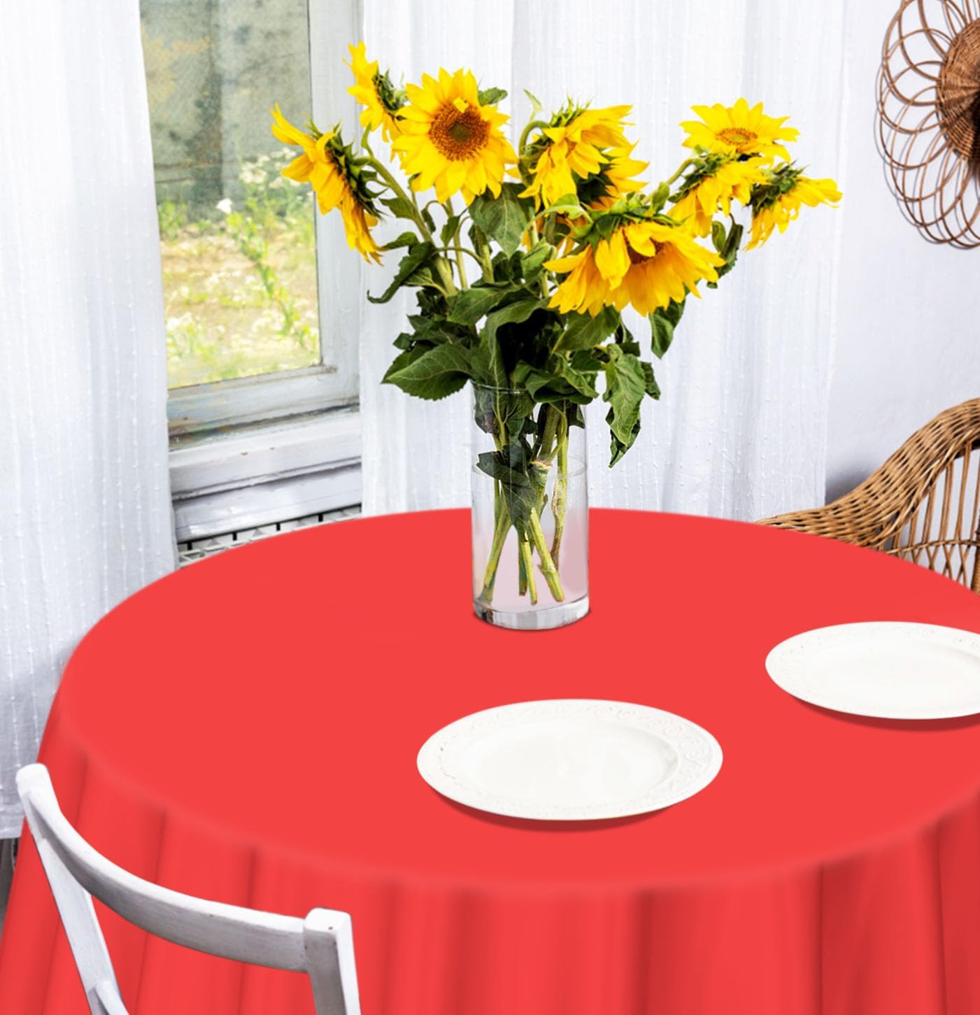 HEIPINIUYE 2 Pack Red Round Tablecloth 84 Inch Waterproof Disposable Table Cover