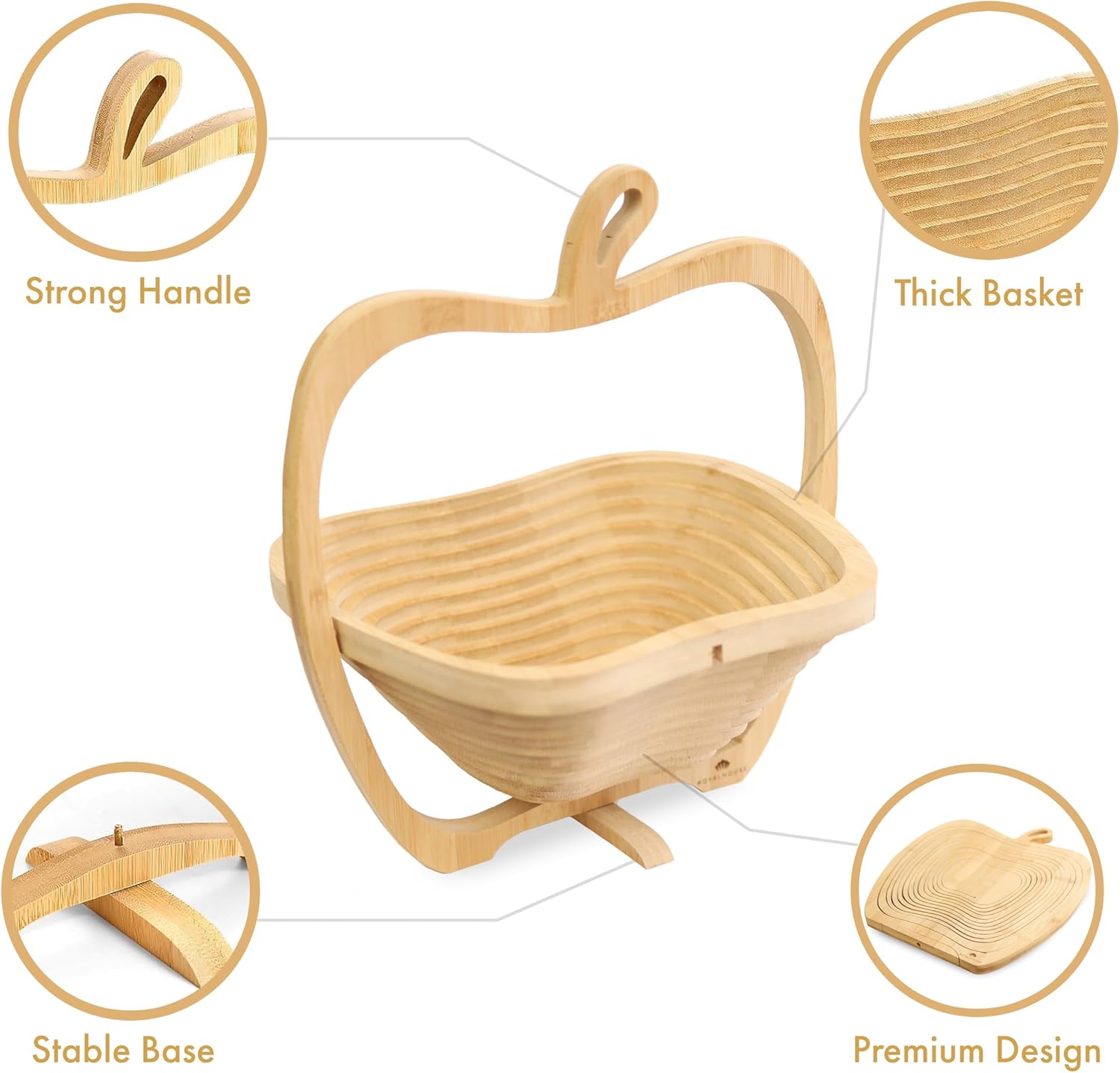 RoyalHouse Bamboo Foldable Fruit Bowl Apple Shape