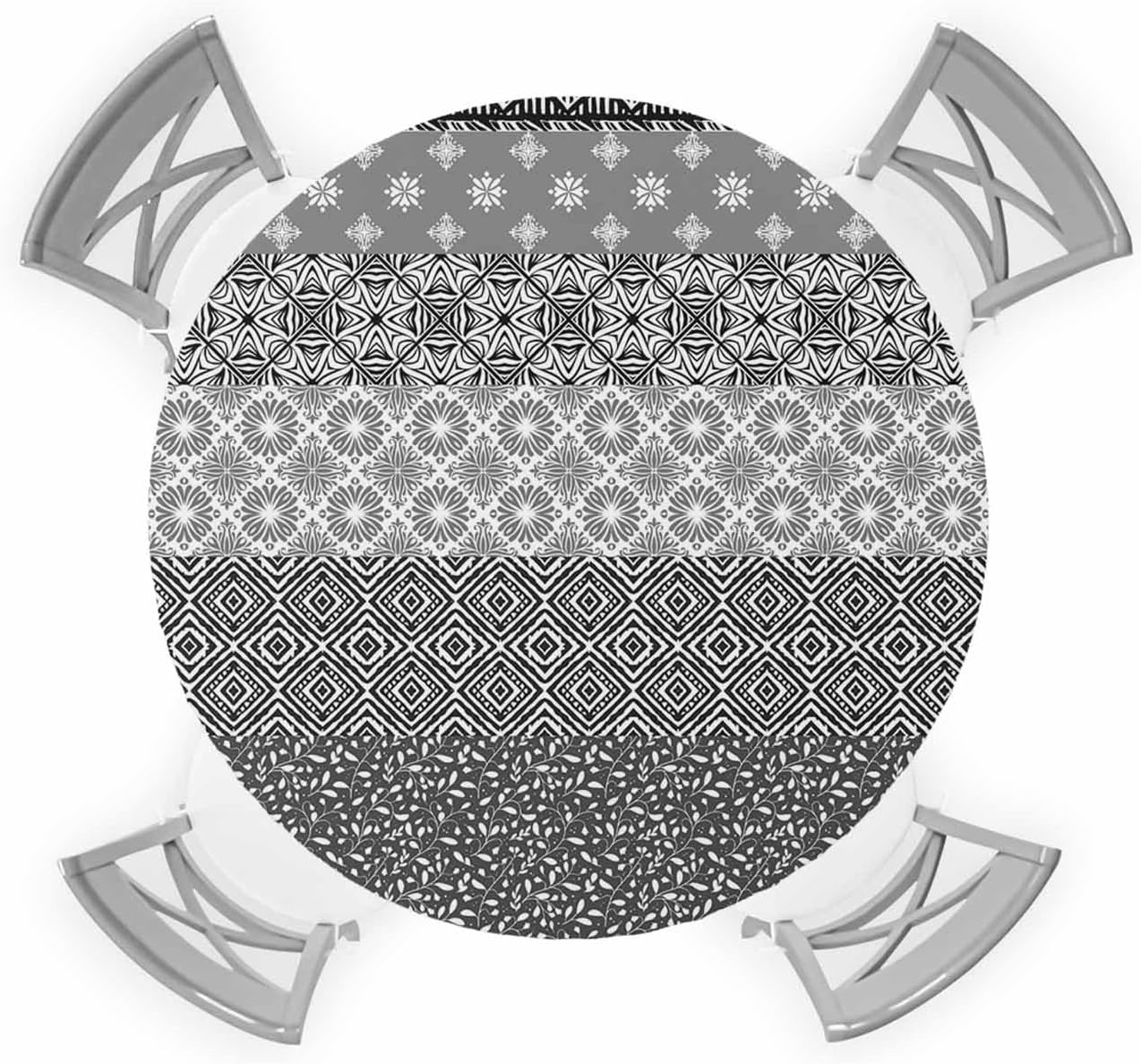 Boho Gray Round Waterproof Table Cover Fitted Tablecloth