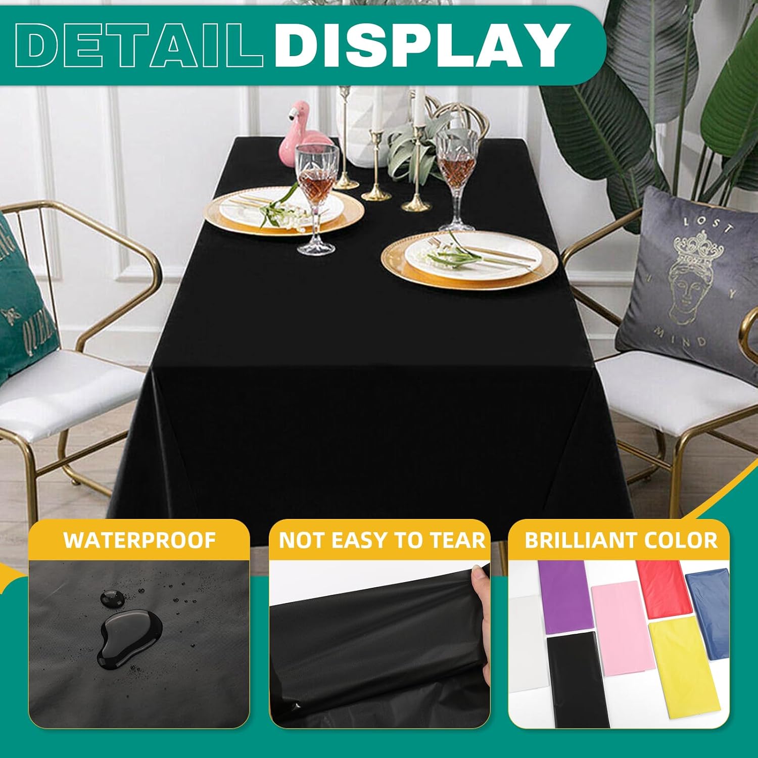 50 Pack Black Plastic Tablecloths for Rectangle Tables