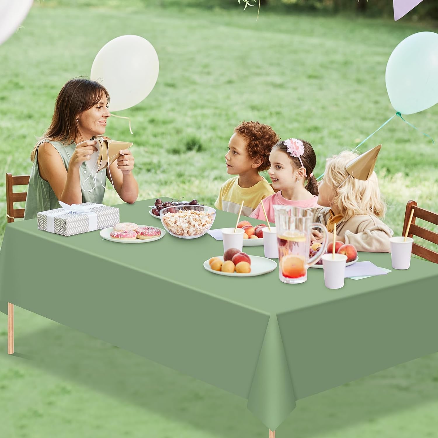 6 Pack Sage Green Plastic Tablecloths for Rectangle Tables