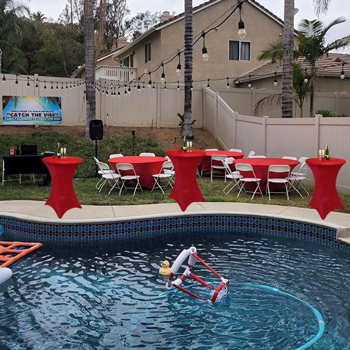 Albassa 2 Pack Cocktail Table Covers 32x43 Spandex Stretch Round Tablecloths for Bar Wedding Banquet Tables