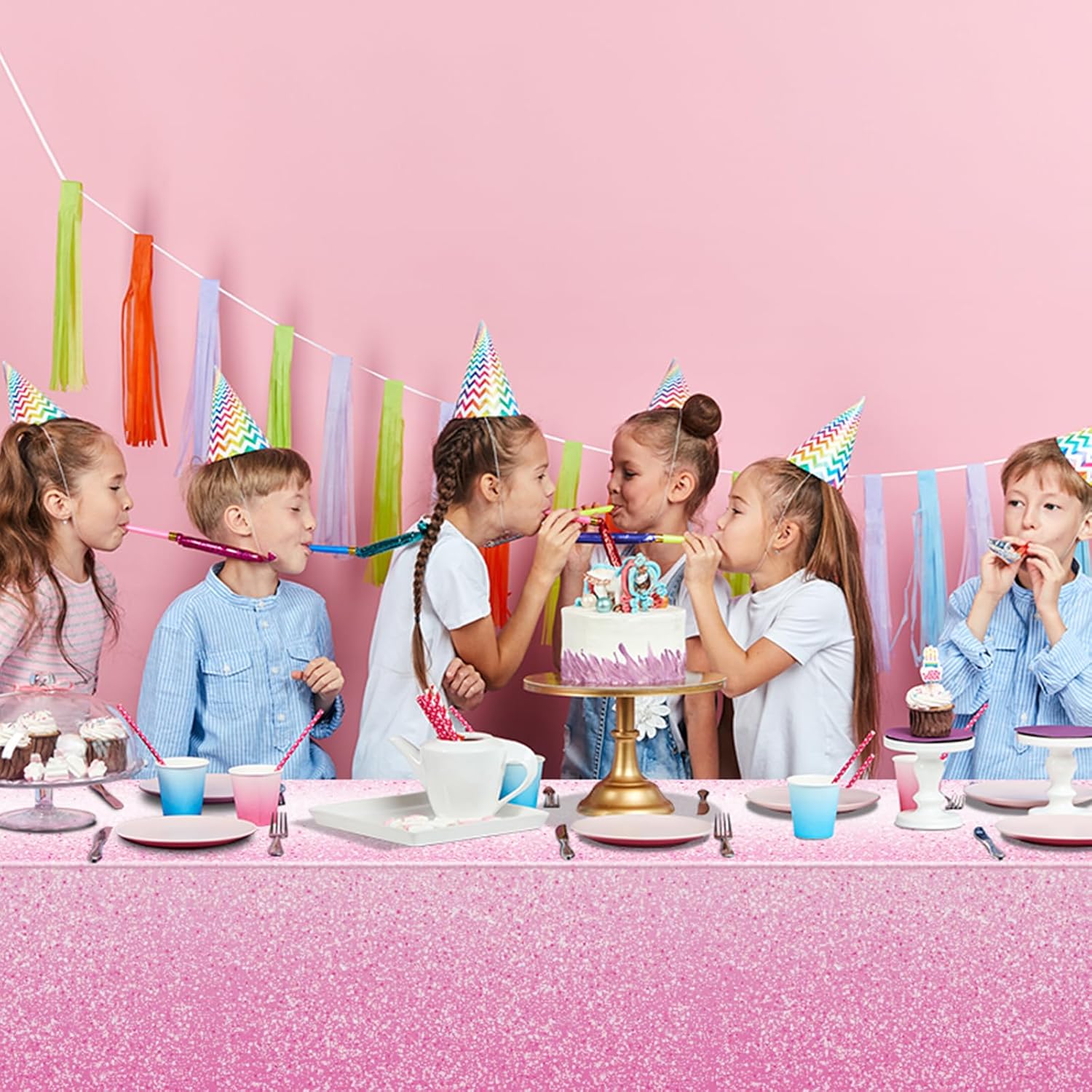 FunnyPars 3 Pack Ombre Pink Tablecloths for Parties