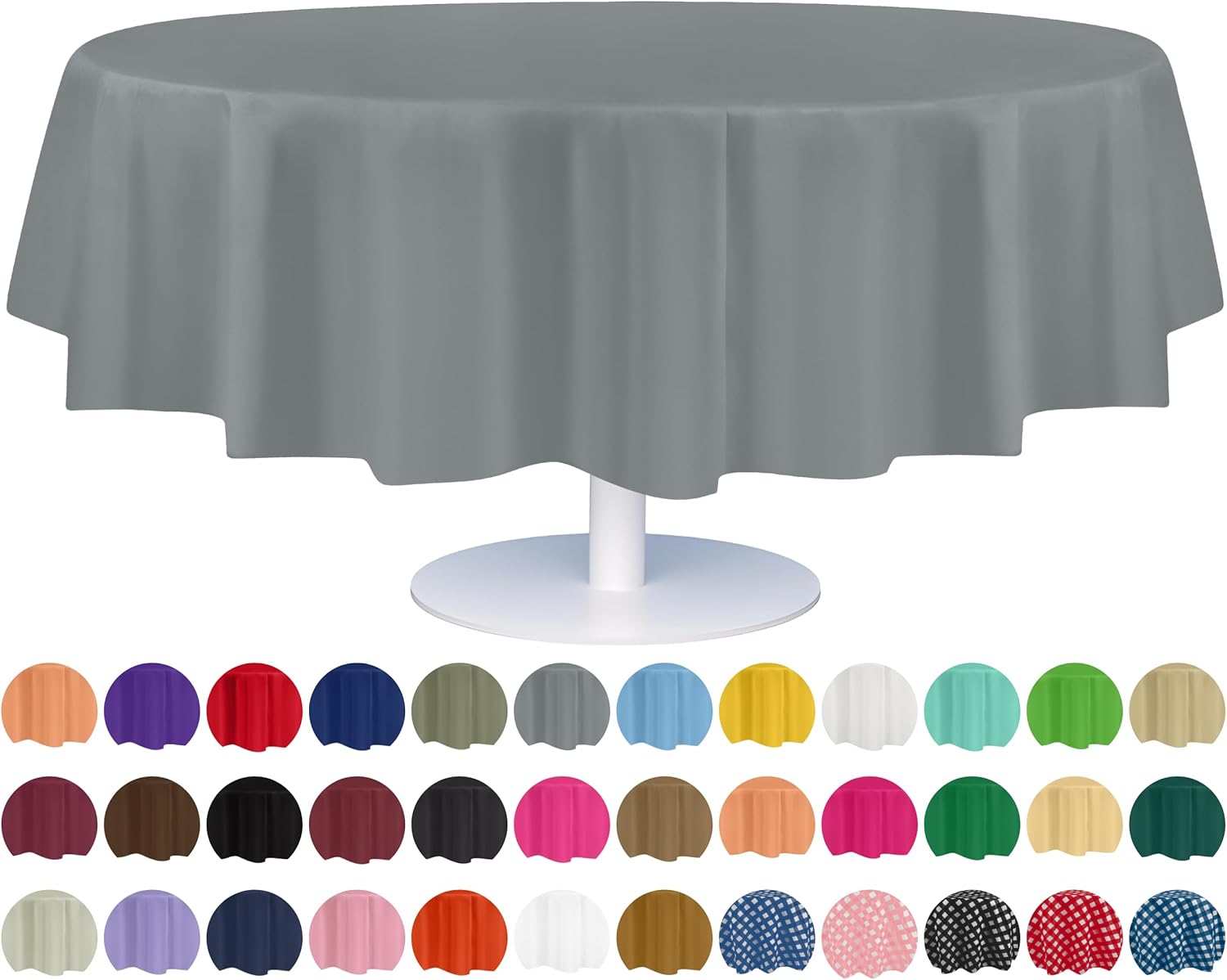 Grandipity 12 Pack Disposable Round Tablecloth 84 Inch Silver
