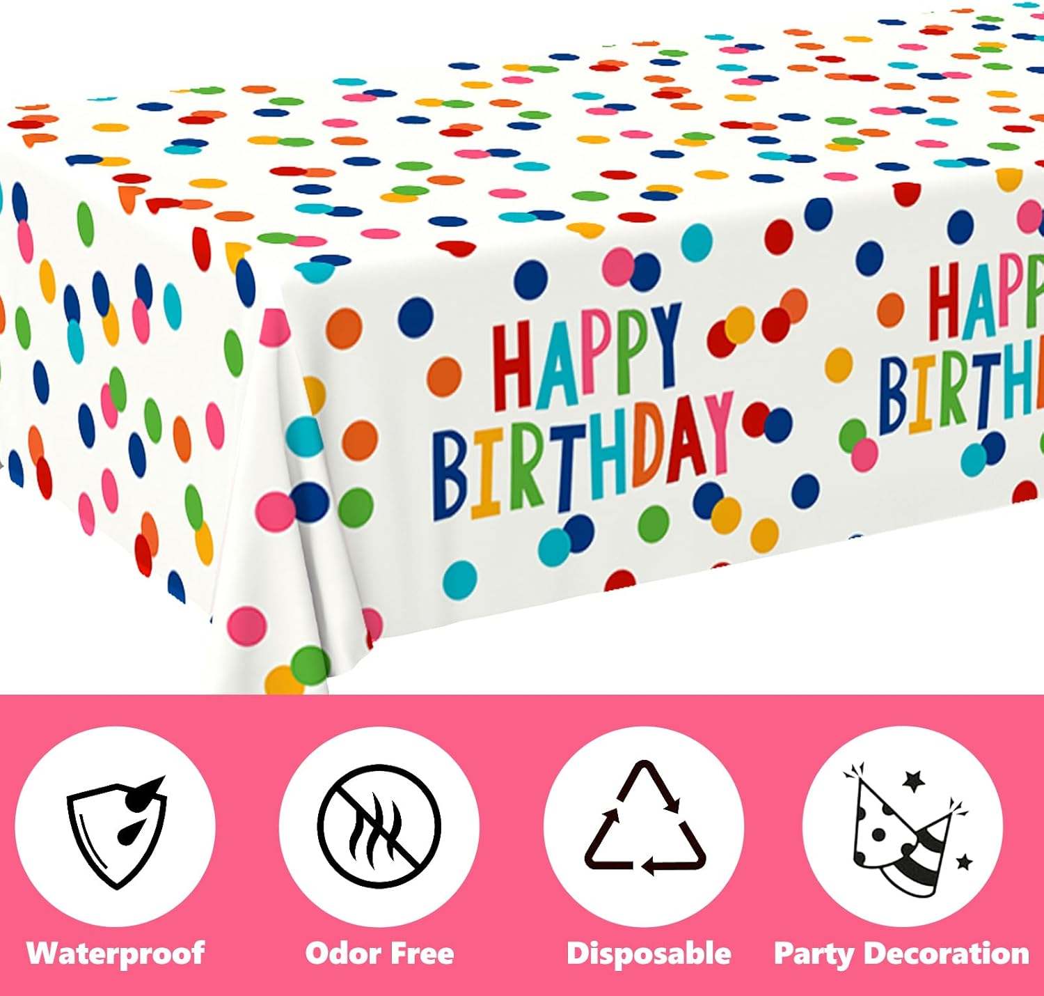 2Pack Happy Birthday Tablecloths for Party and Baby Shower Decoration 108x54 Inches