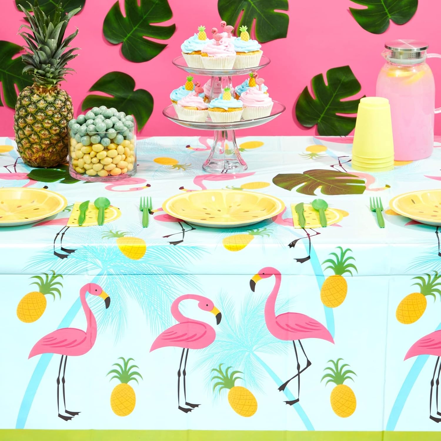 Juvale 3-Pack Flamingo Tablecloths for Pool Party Decorations
