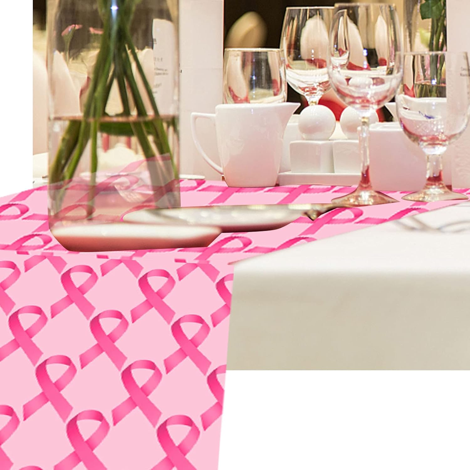 CupaPlay Pink Ribbon Table Runner - Breast Cancer Awareness Decor