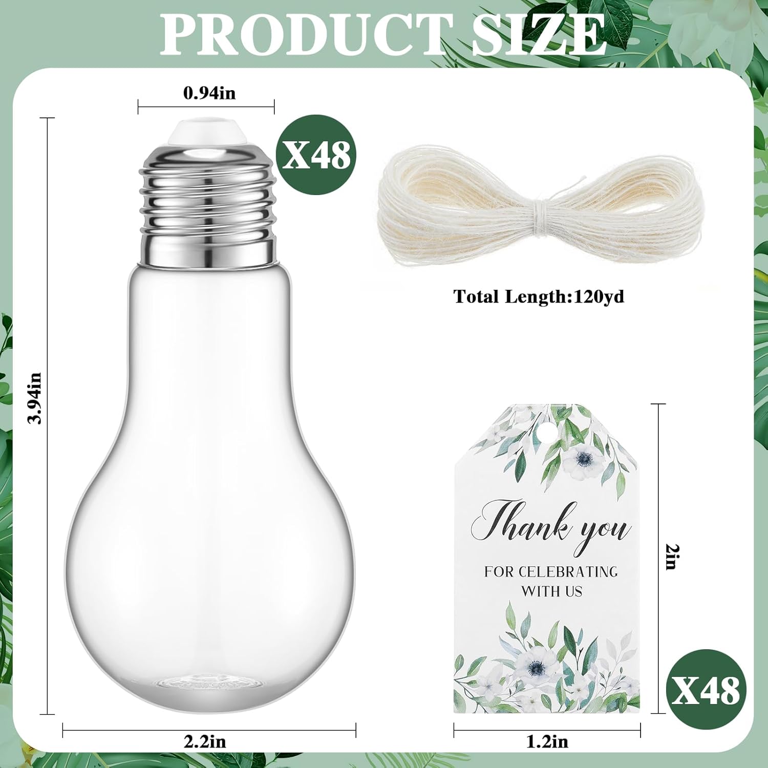 Tessco 48 Piece Light Bulb Candy Jar Set with Labels and Strings