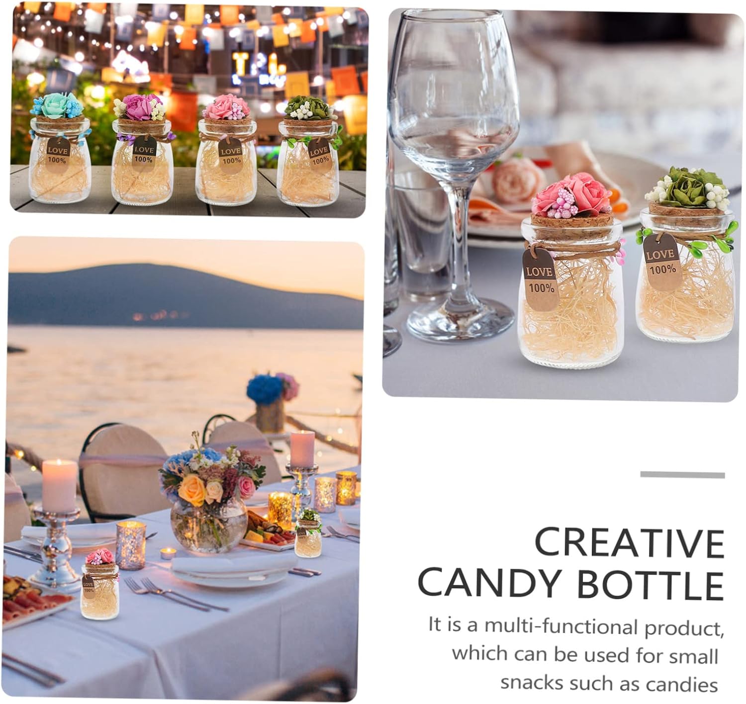 MAGICLULU 4pcs Colorful Glass Candy Bottles with Cork for Party