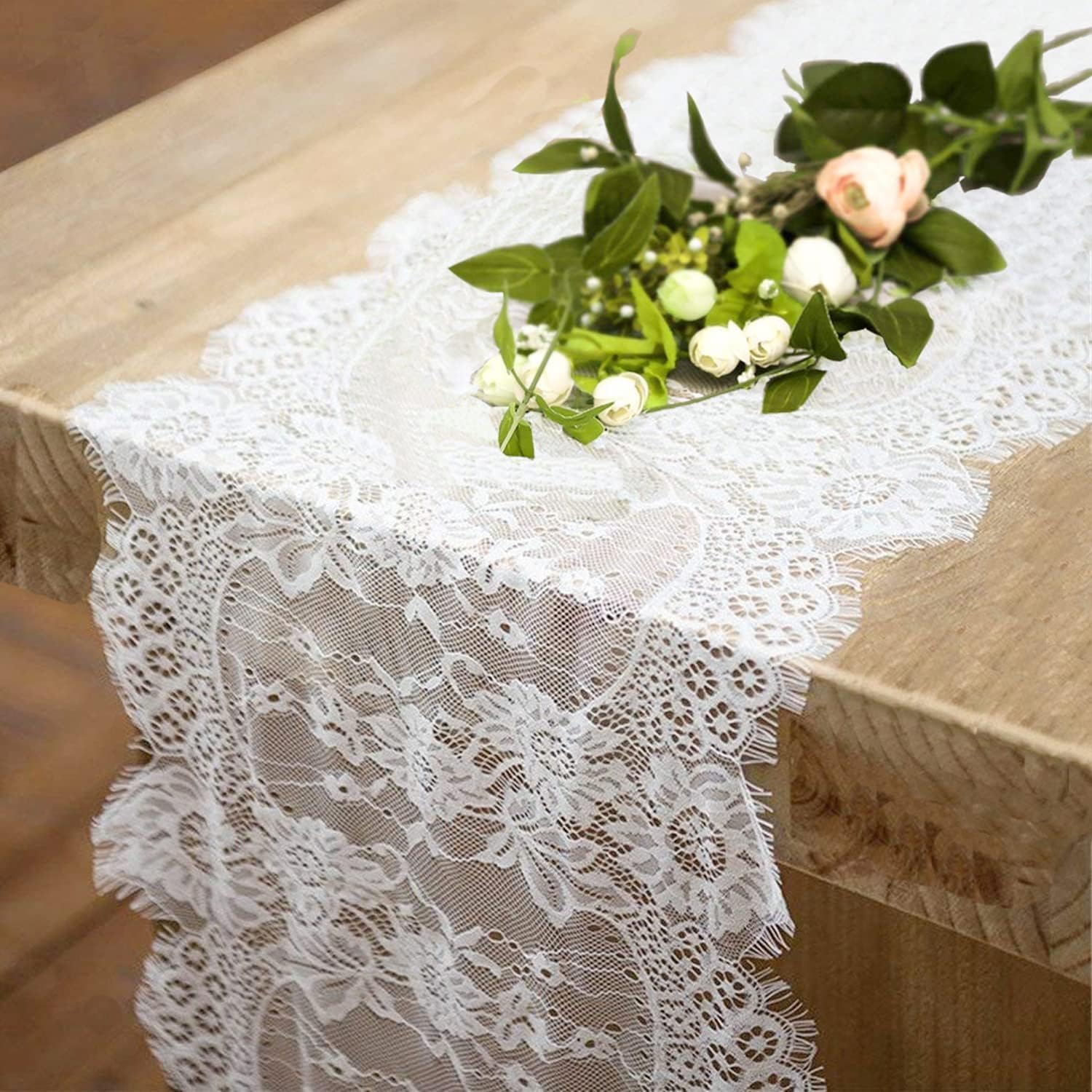4 Pcs White Lace Table Runners 14x120 Inch Vintage Boho Table Runner for Wedding Bridal Shower Decor