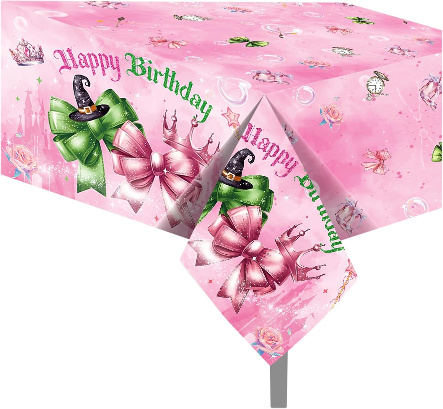 2-Pack Pink Green Party Tablecloths 51x87 Inch Waterproof Tablecovers for Birthday and Baby Shower