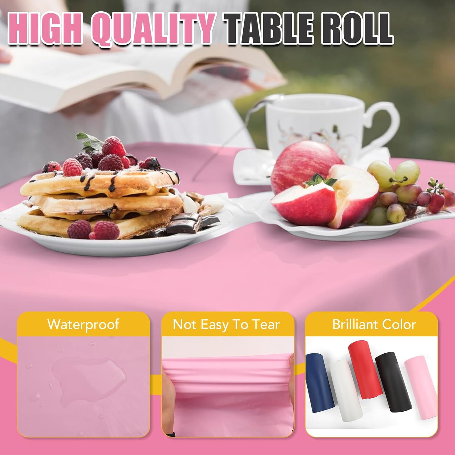 54 in X 300 FT Pink Plastic Table Cover Roll with Slide Cutter