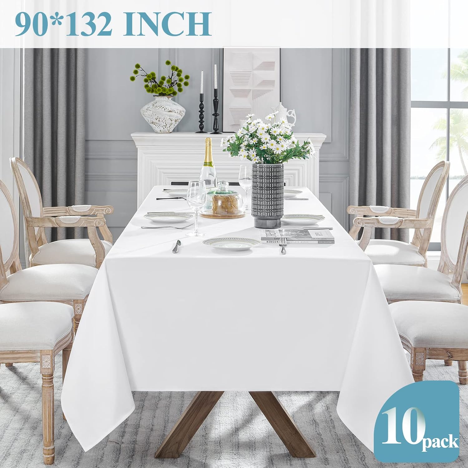 VidaFete 10 Pack 90x132 Inch White Tablecloth