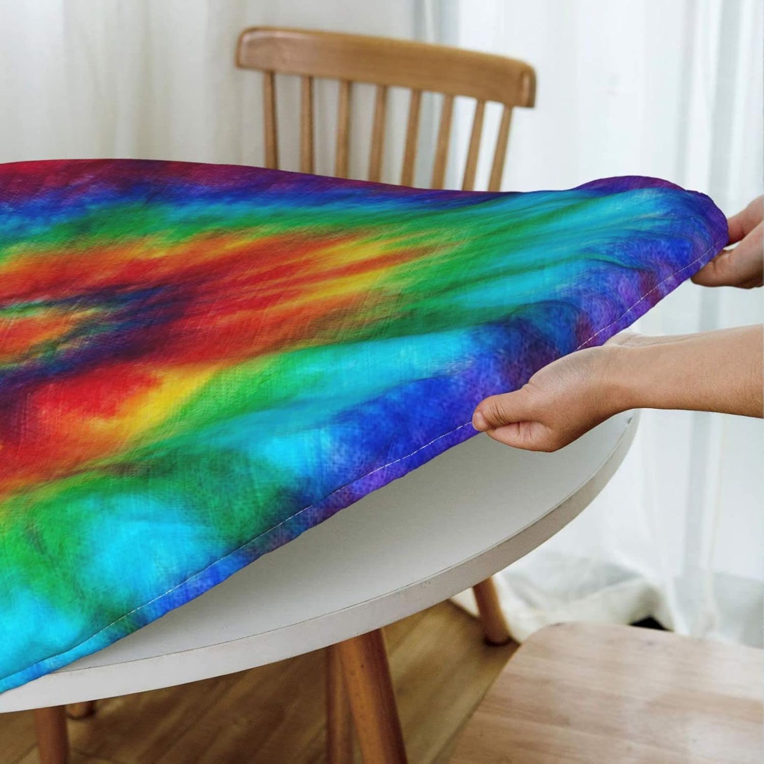 Tie Dye Round Tablecloth Fitted Elastic Washable 45-50 Inch