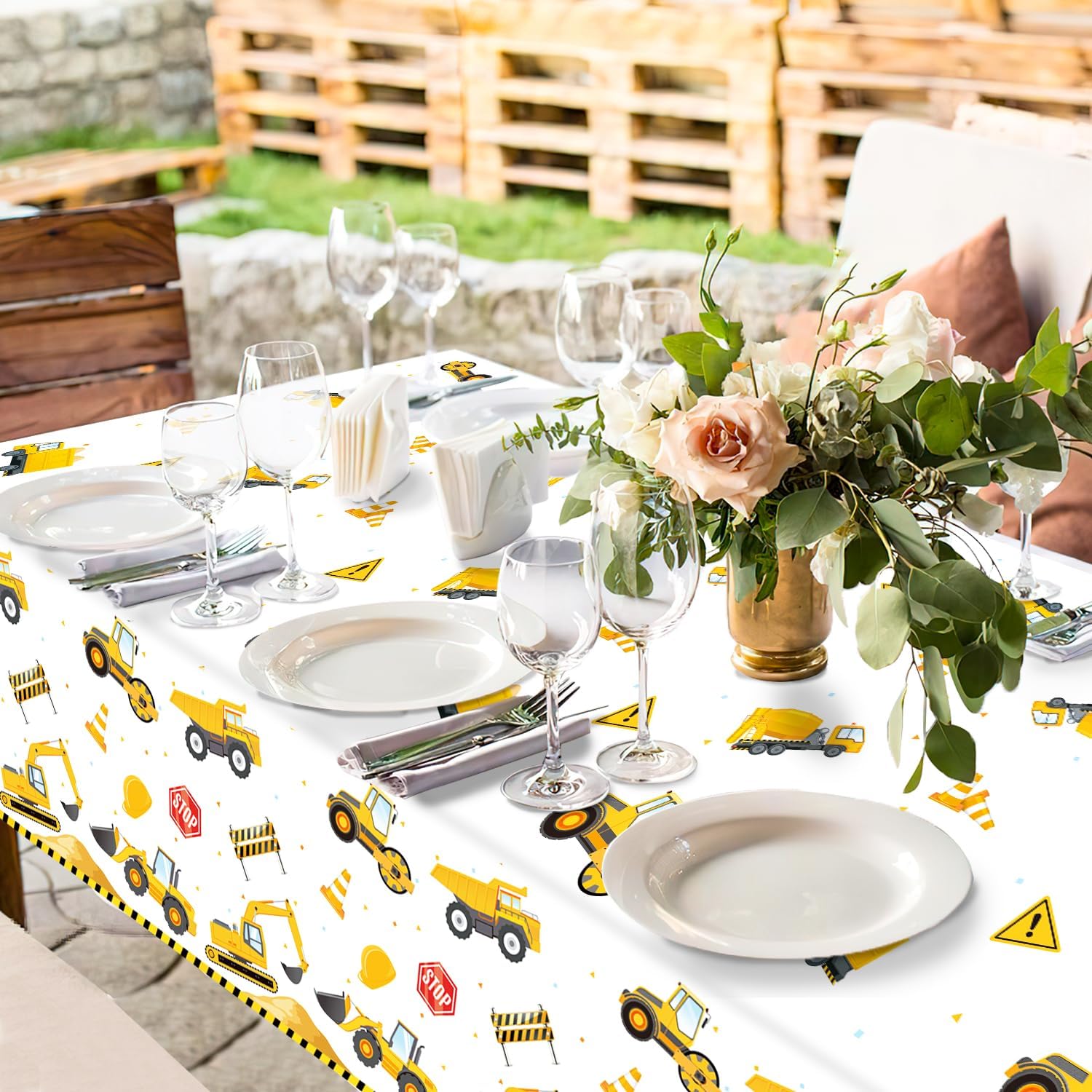 3 Pack Construction Themed Tablecloths 54 x 108 Inches