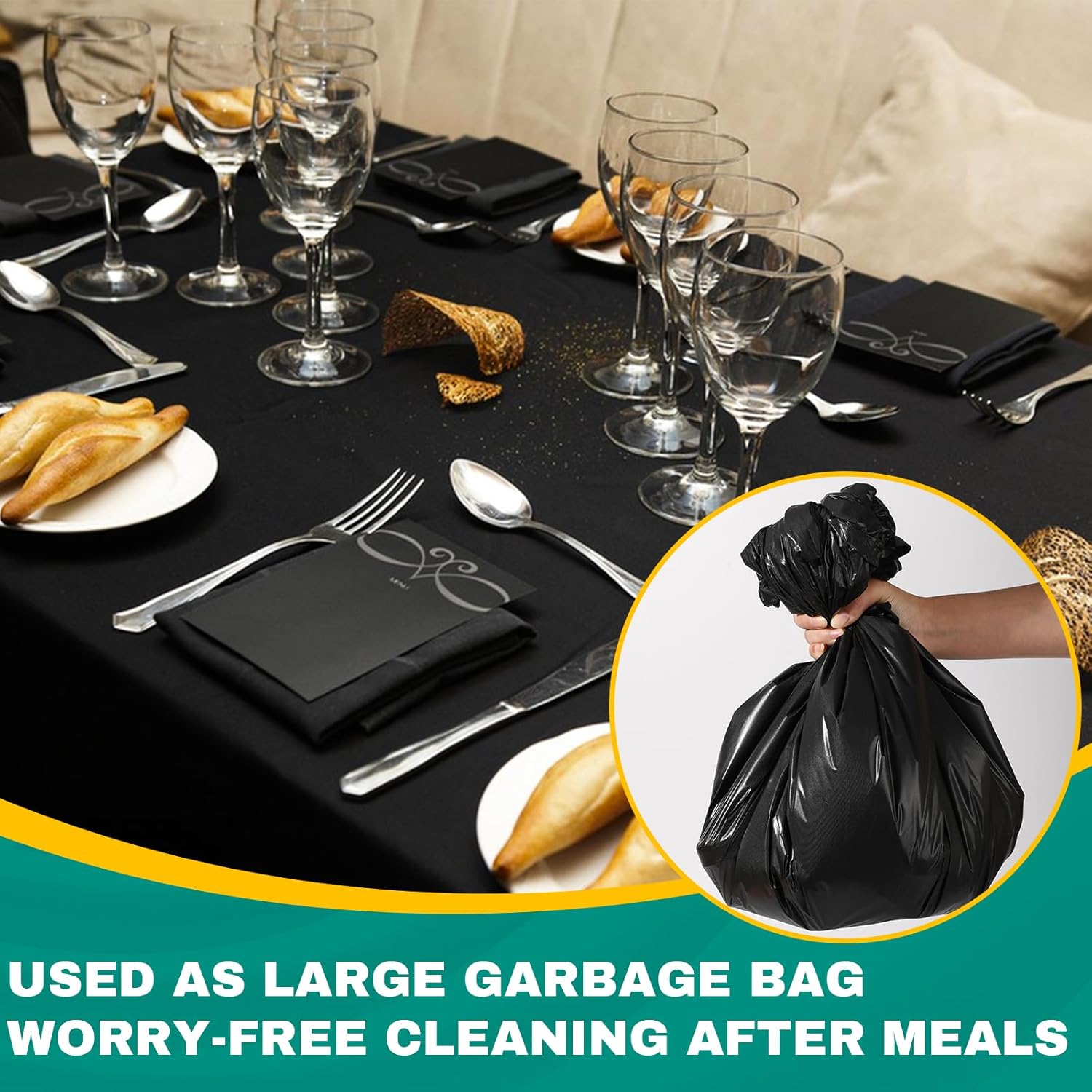 50 Pack Black Plastic Tablecloths for Rectangle Tables