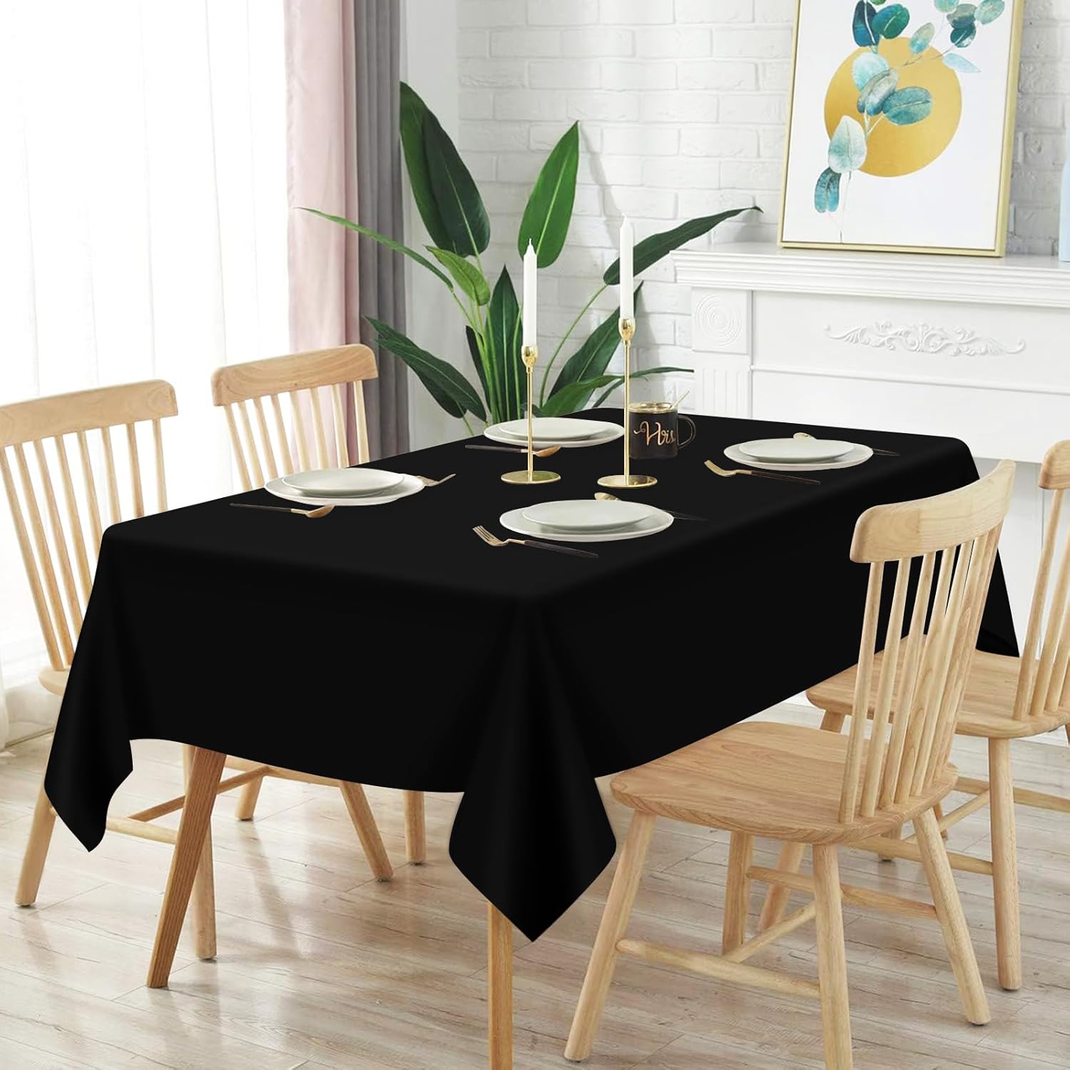 Mulbozy 2 Pcs Black Plastic Tablecloth for Rectangle Table 54x108 Inches