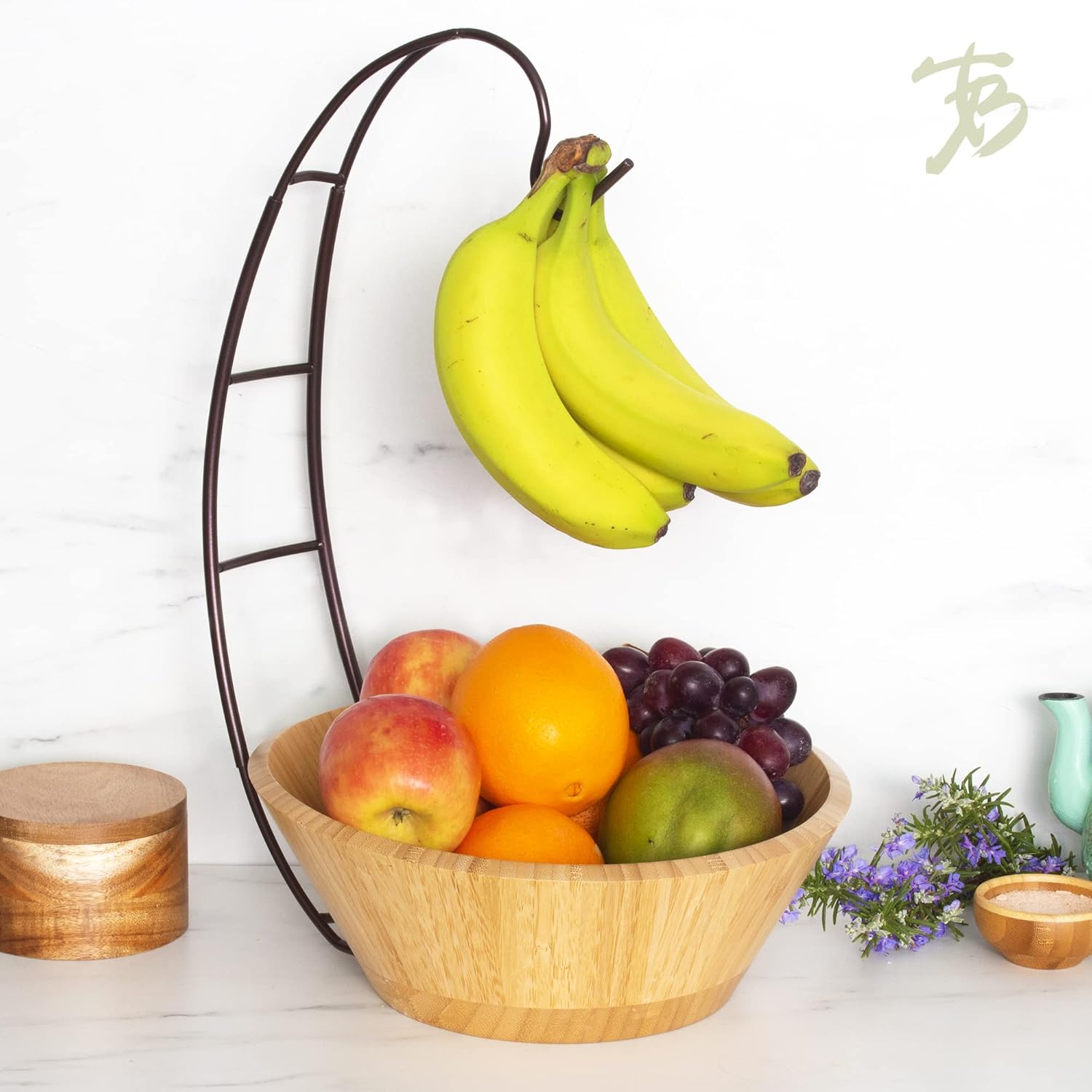 Totally Bamboo Fruit Basket Bowl with Banana Holder Hook