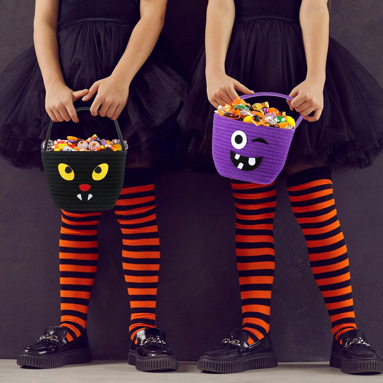 Halloween Trick or Treat Basket with Handle Cat Design
