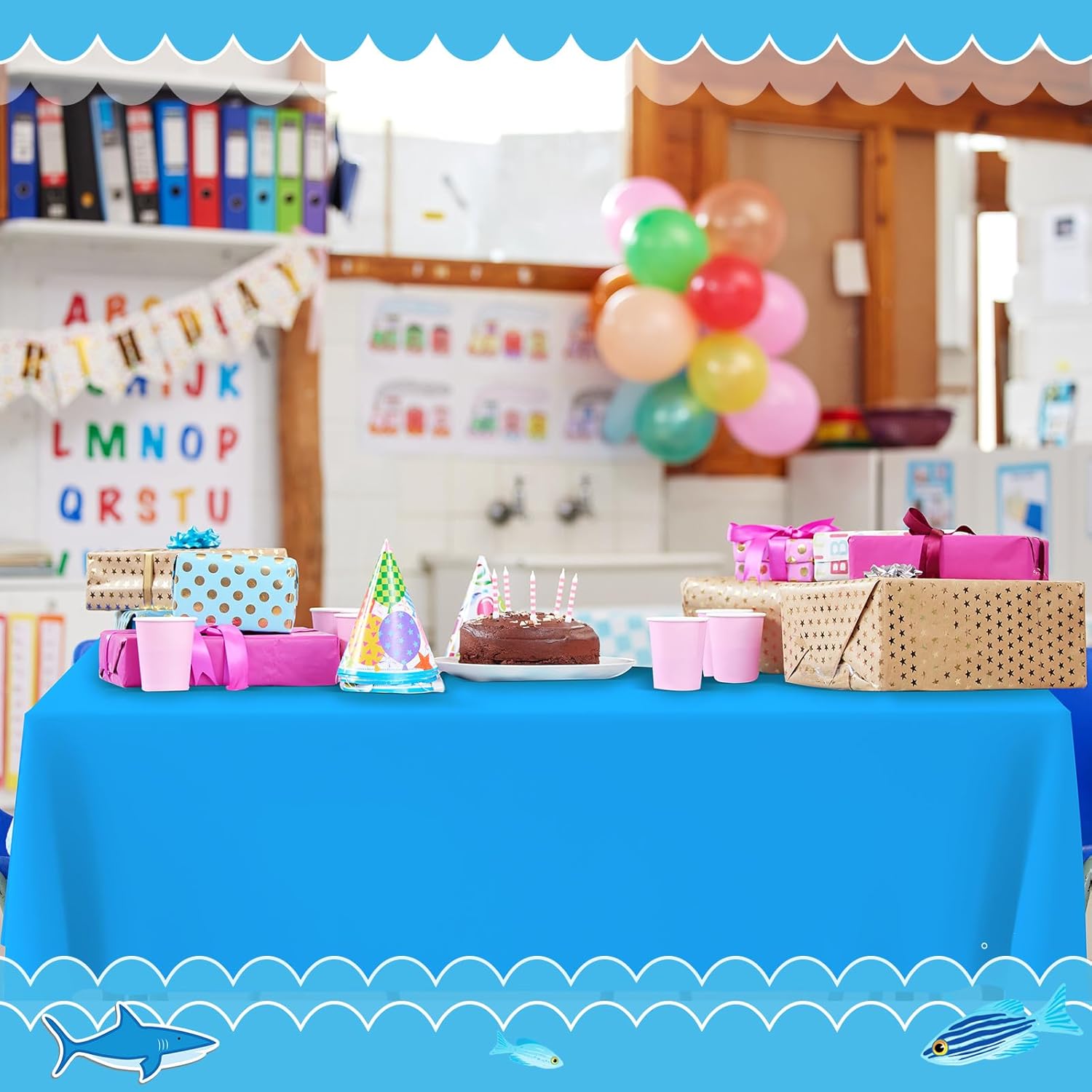 Kinlop 12 Pcs Plastic Sky Blue Tablecloths for Parties
