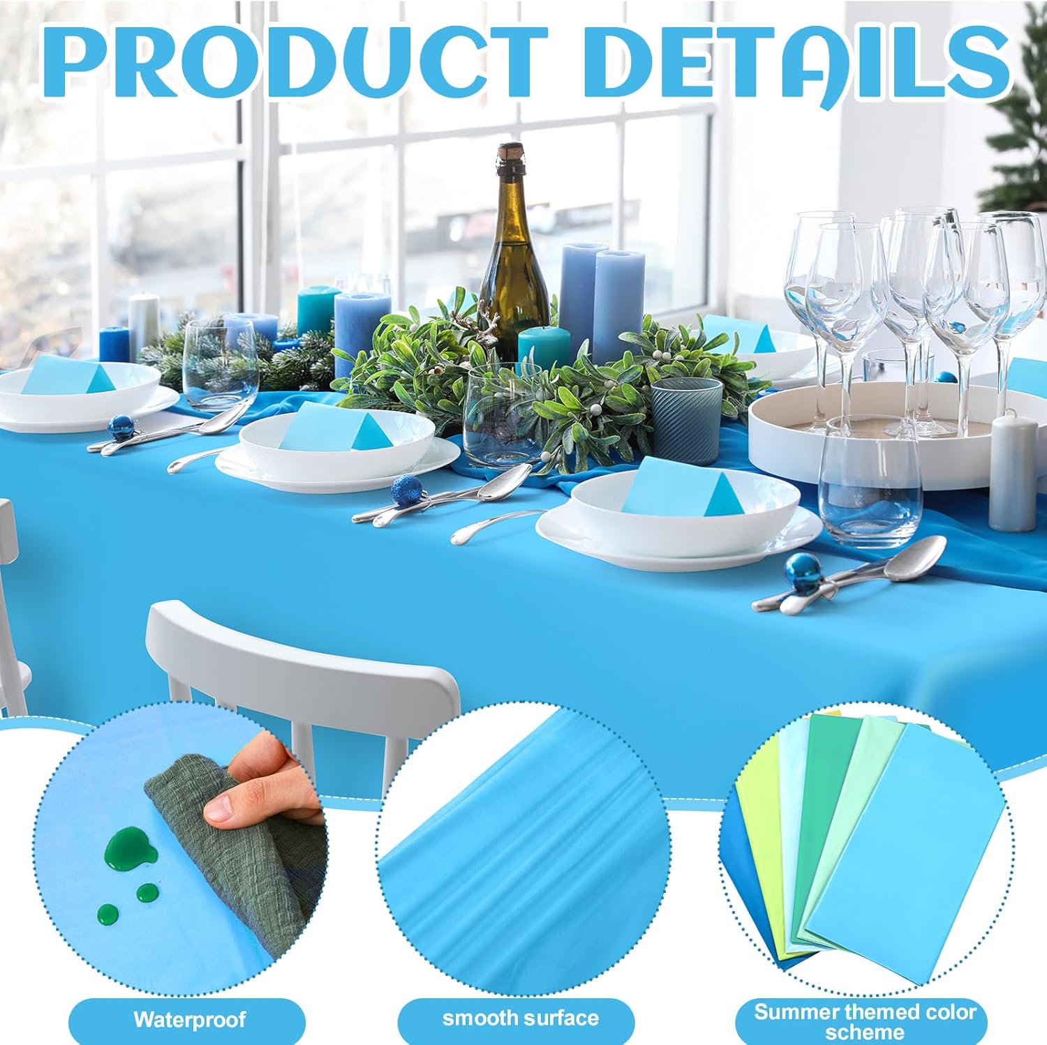 Kinlop 12 Pcs Plastic Sky Blue Tablecloths for Parties