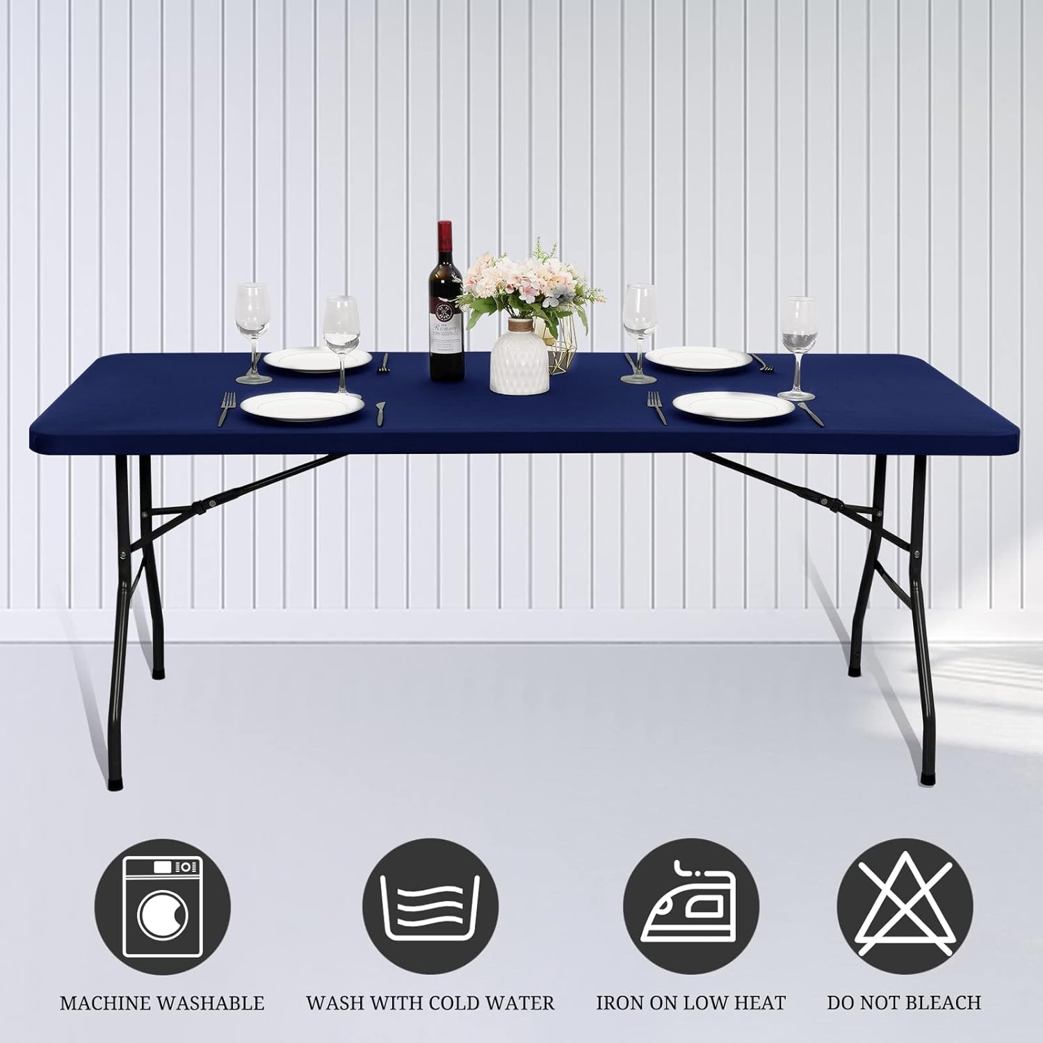 6 Pack Stretch Table Cover for 6 Tables Navy Blue 30 W x 72 L