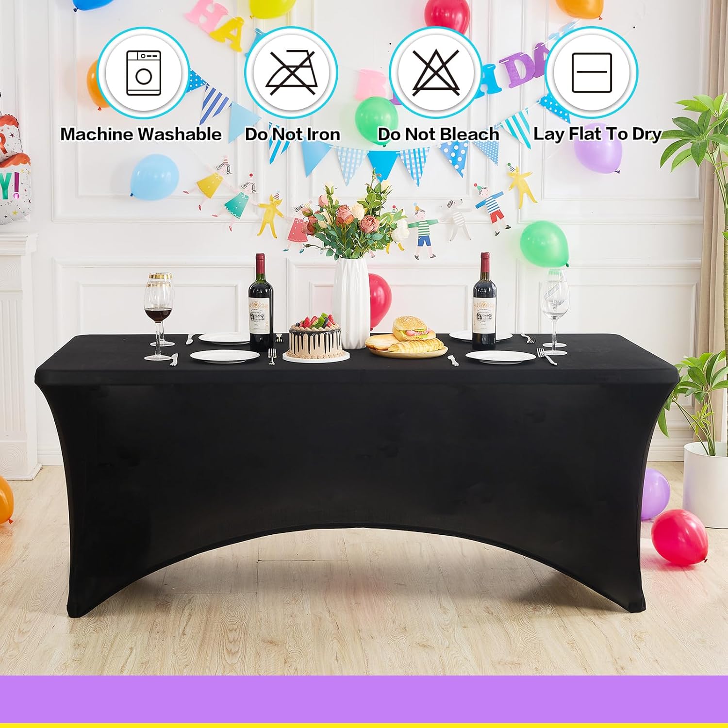 2 Pack 6FT Black Stretch Spandex Tablecloths