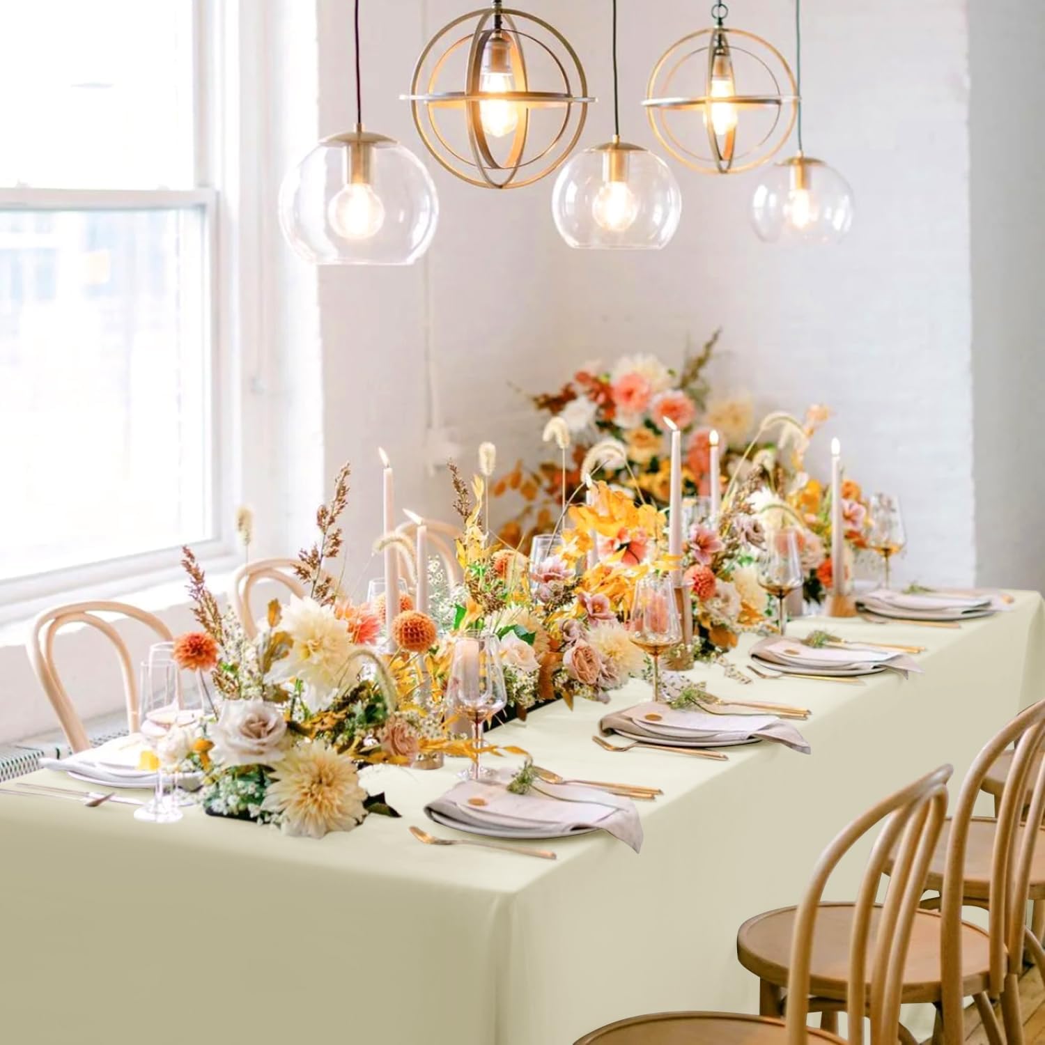 Sancua 6 Pack Rectangle Tablecloths for 4ft Tables 60x84 Inch Beige Washable Table Cover