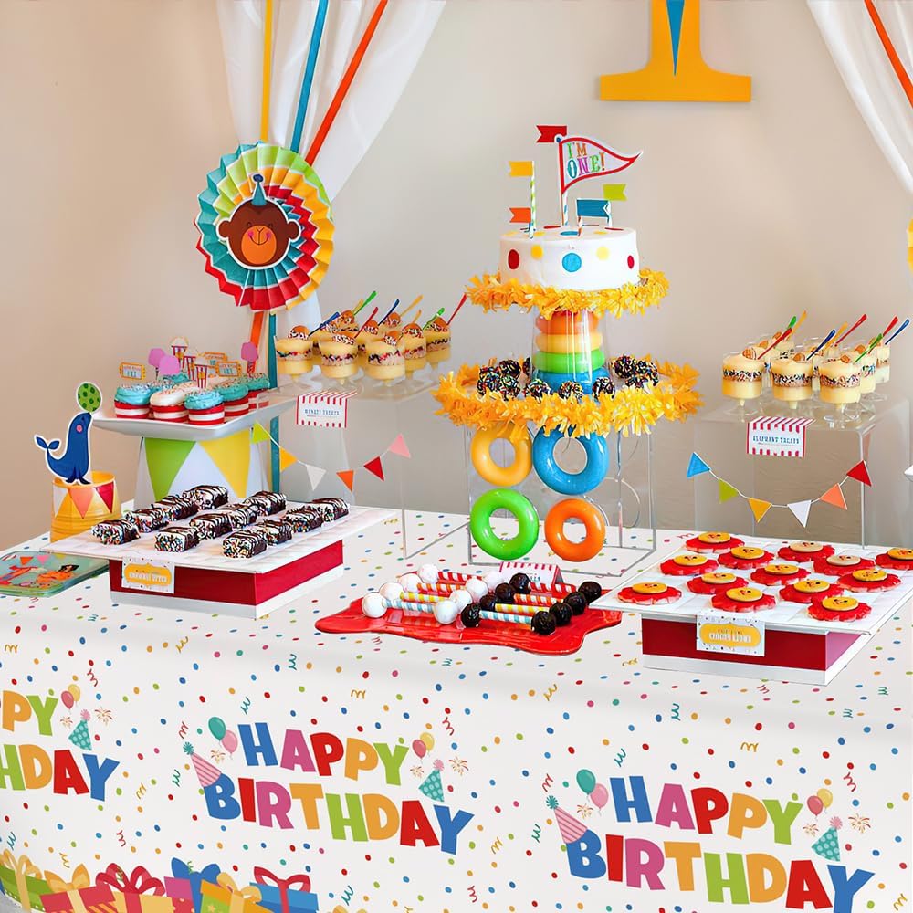 3 Pack Birthday Tablecloths for Kids 54x108 Inch Waterproof Rectangle Party Covers