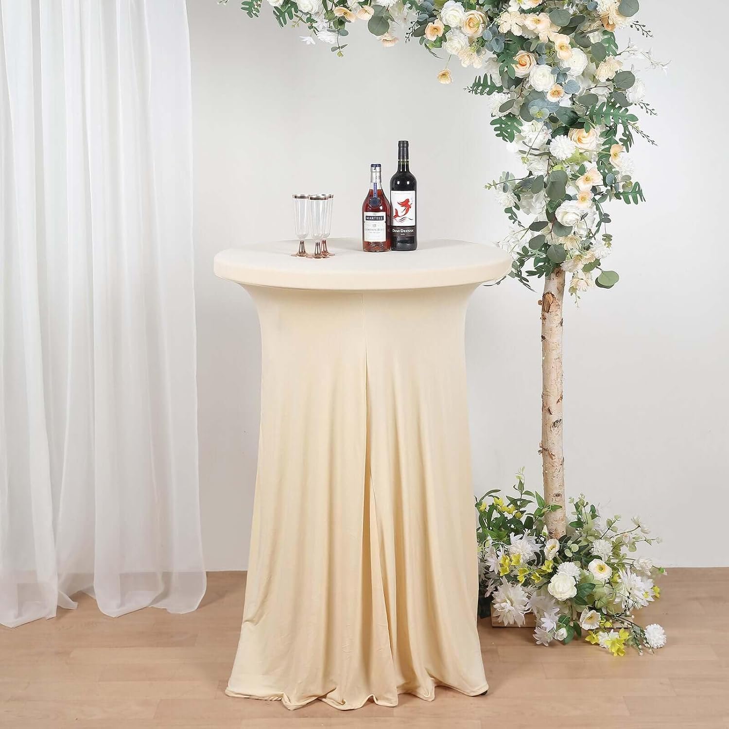 Efavormart Beige Round Spandex Cocktail Table Cover