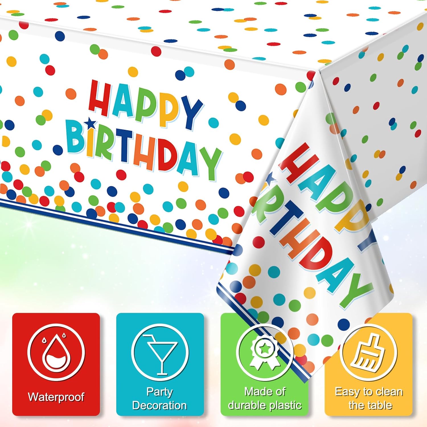 3 Pack Happy Birthday Tablecloths with Polka Dots