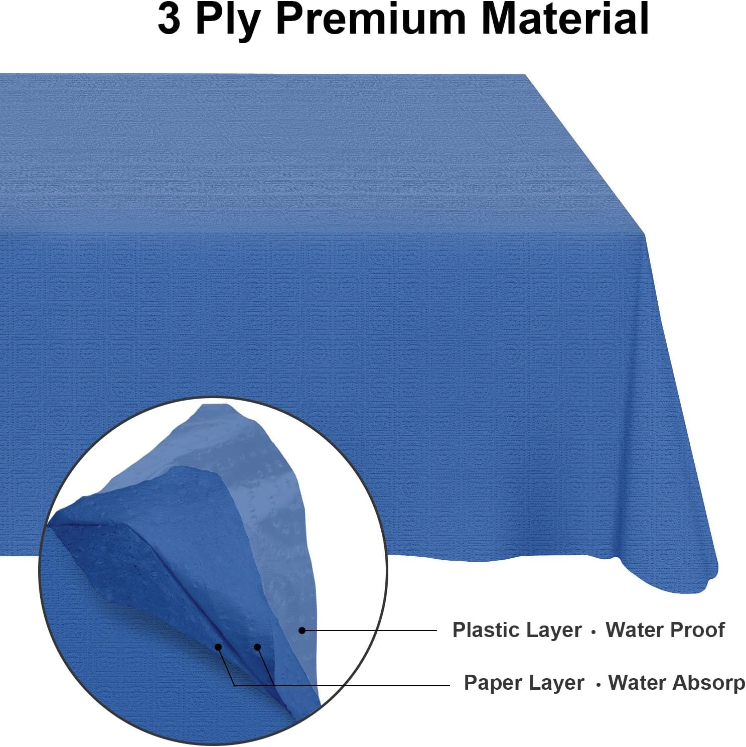 Qi Boo 3 Pack Blue Paper Tablecloths for Rectangle Tables 54x108 Inch
