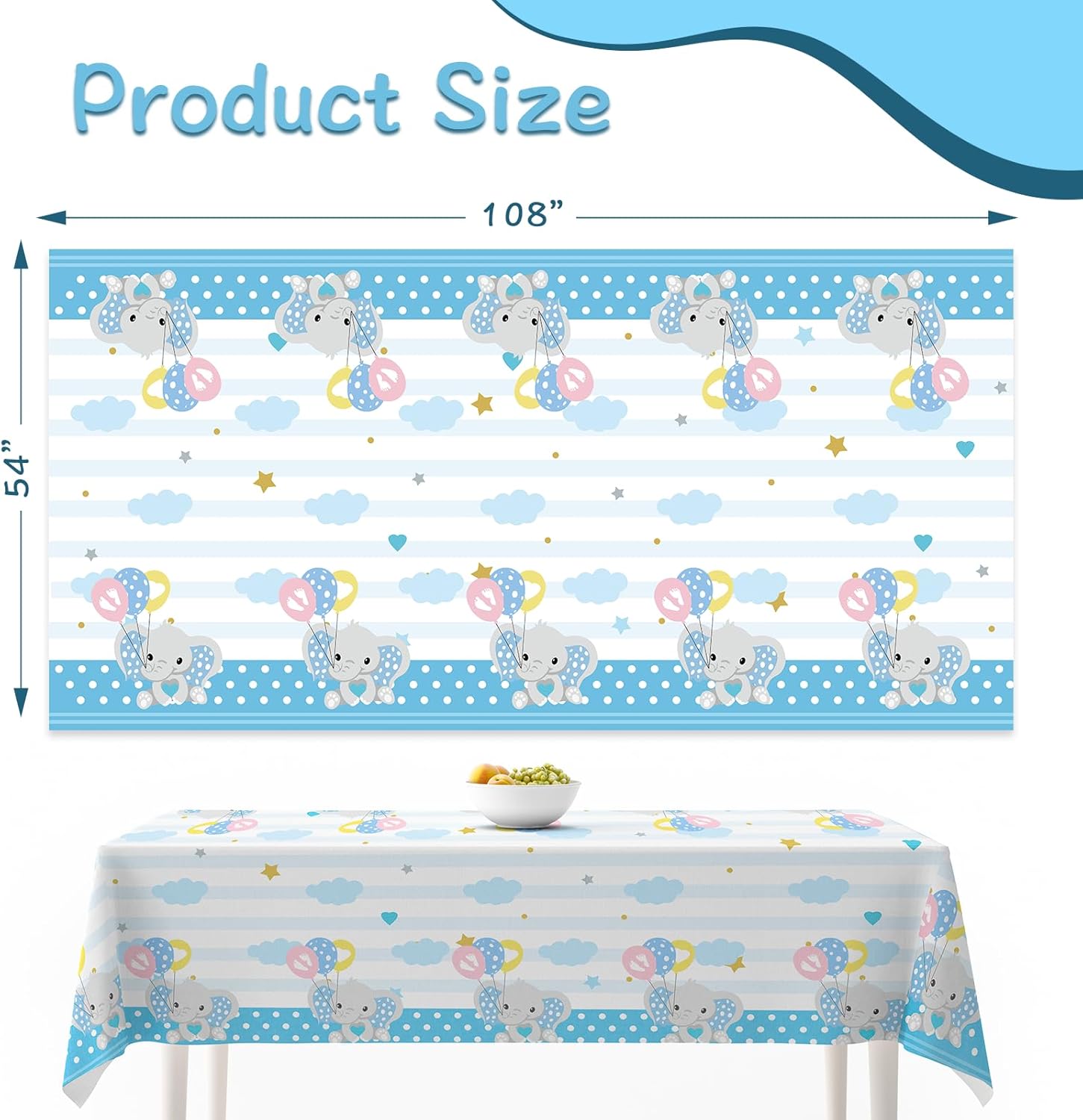Elephant Table Covers 3 Pack 54 x 108 Jungle Theme Kids Tablecloths for Birthday Parties