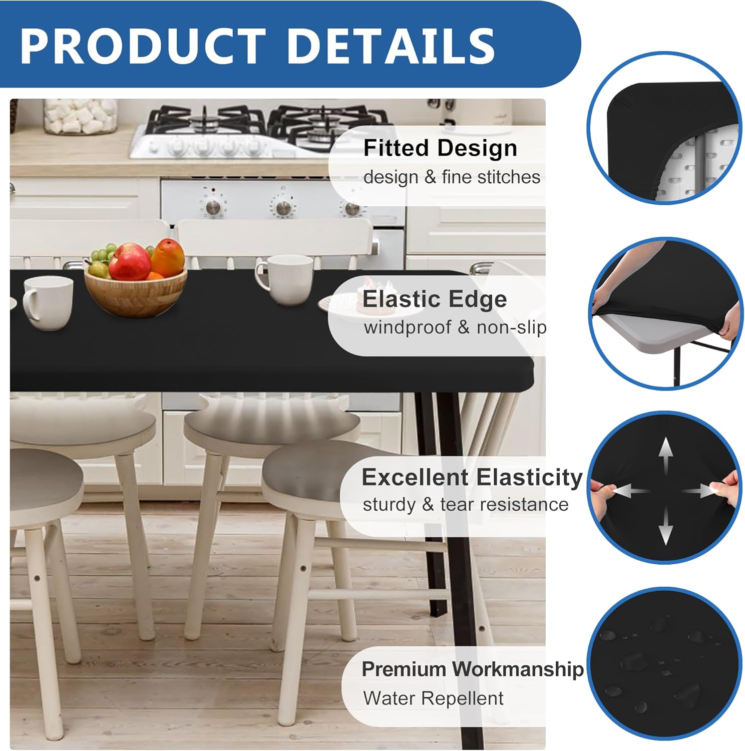 Enjoyidea 2 Pack Black Spandex Table Covers 42x72 Inch Fitted