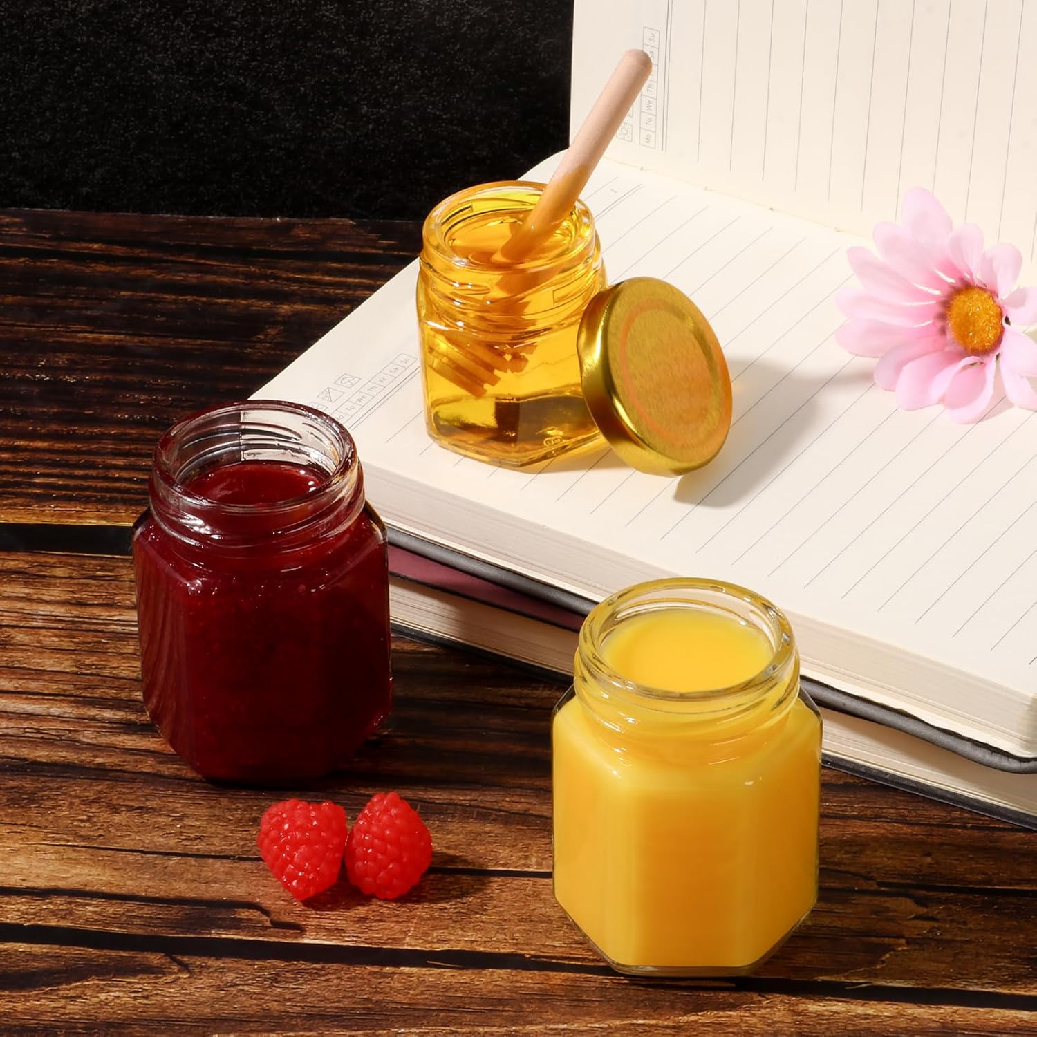 30 Pack 3 oz Mini Honey Jars with Dipper and Labels