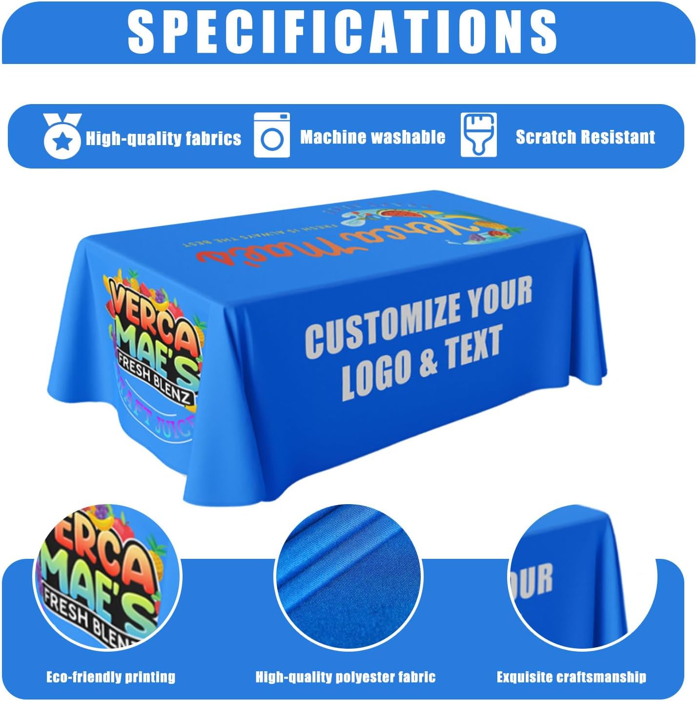 Custom Table Cloth with Business Logo Text Personalized Table Runner for Events