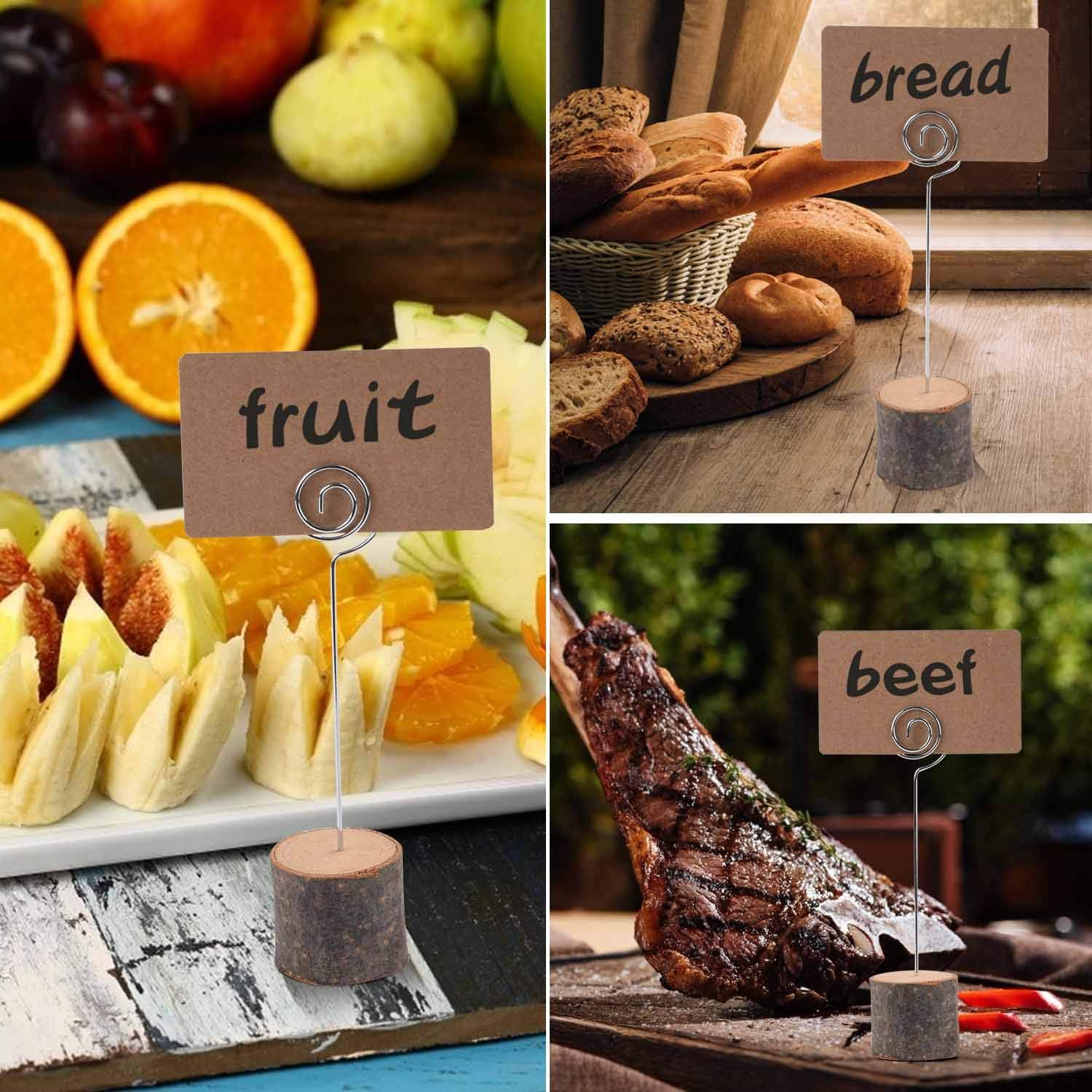 10Pcs Premium Wood Place Card Holders with 20Pcs Kraft Place Cards